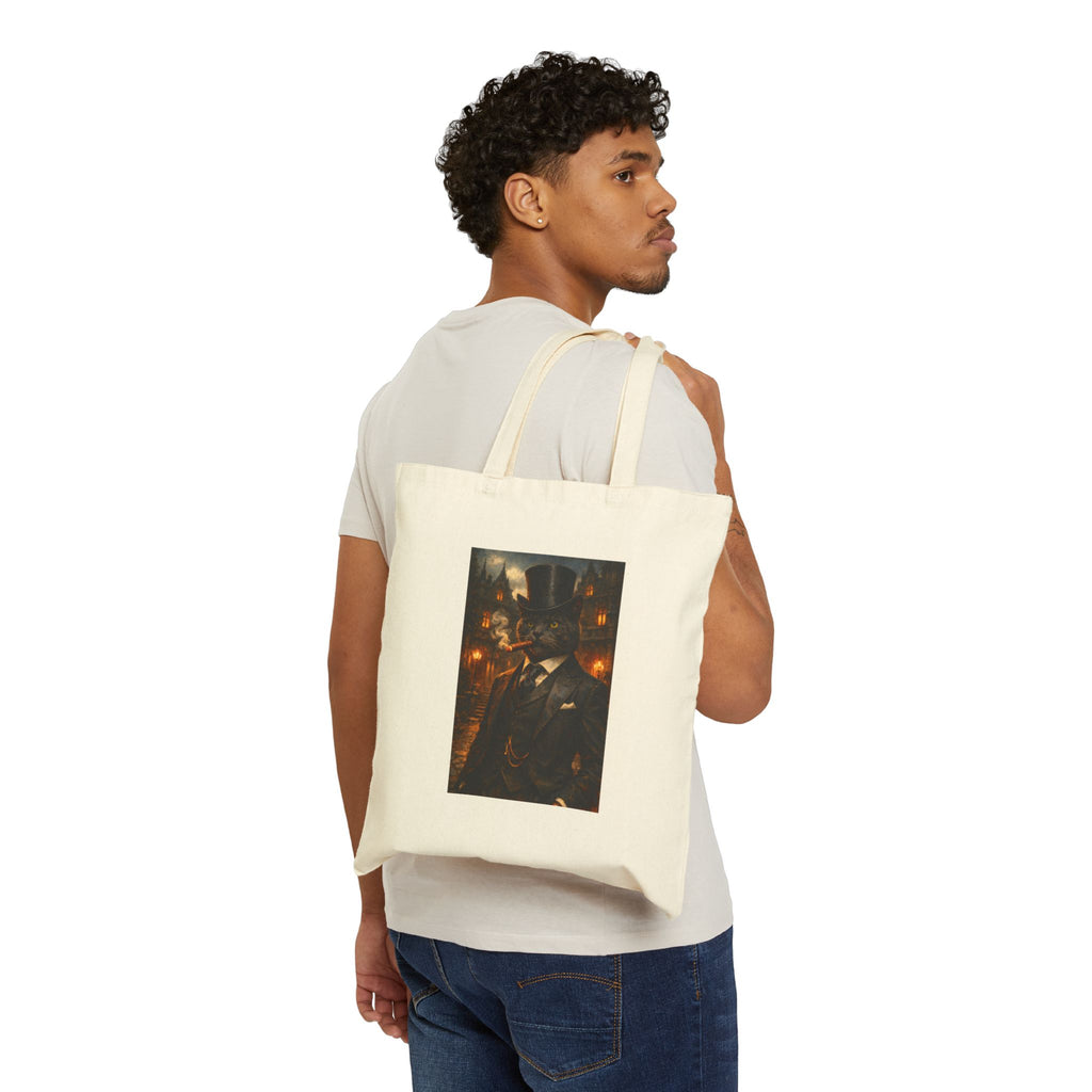Vintage Gentleman Strange Cat Tote Bag — Steampunk/Dapper Canvas Shopper
