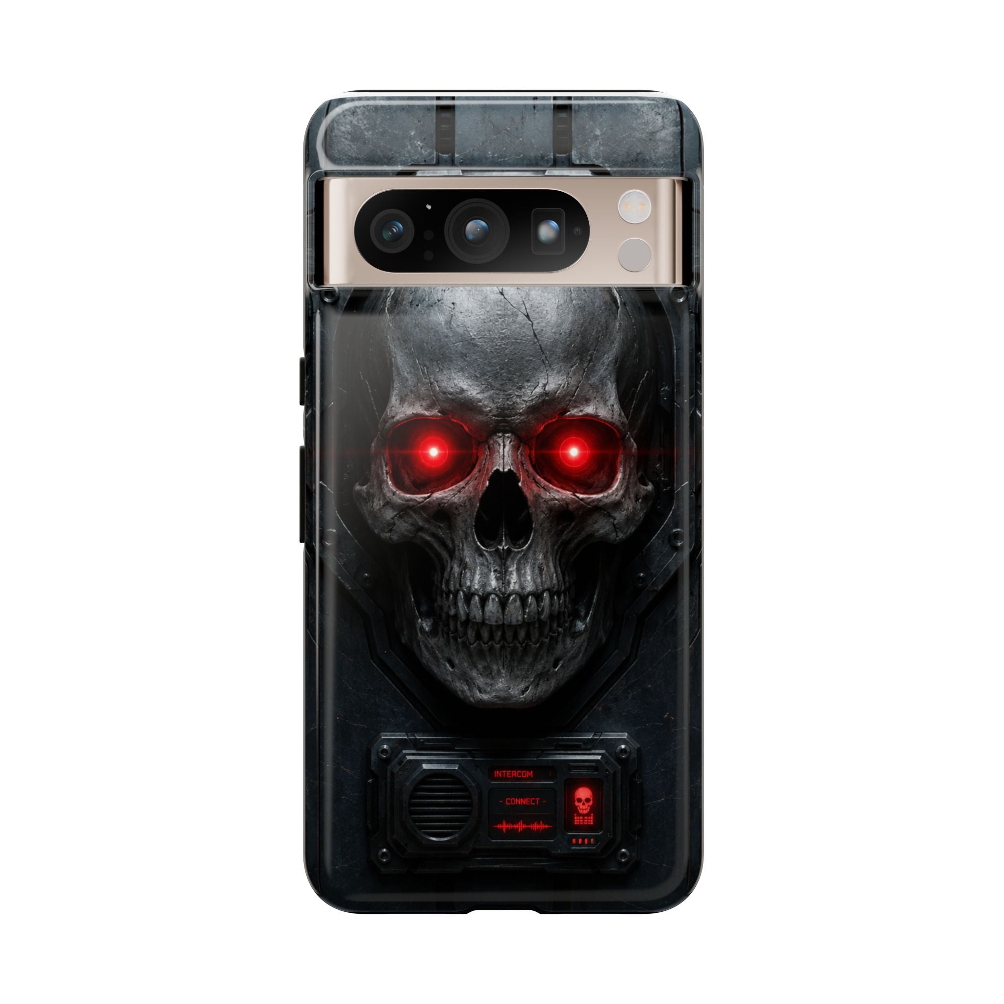 Skull Sentinel Phone Case — Red-Eyed Tactical Skull Protective Case