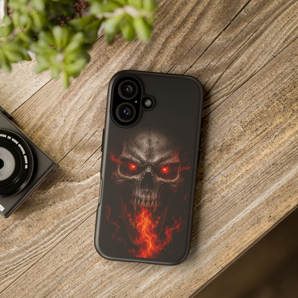 Flaming Skull Tough Case — Heavy-Duty Phone Case with Red-Eye Skull Design