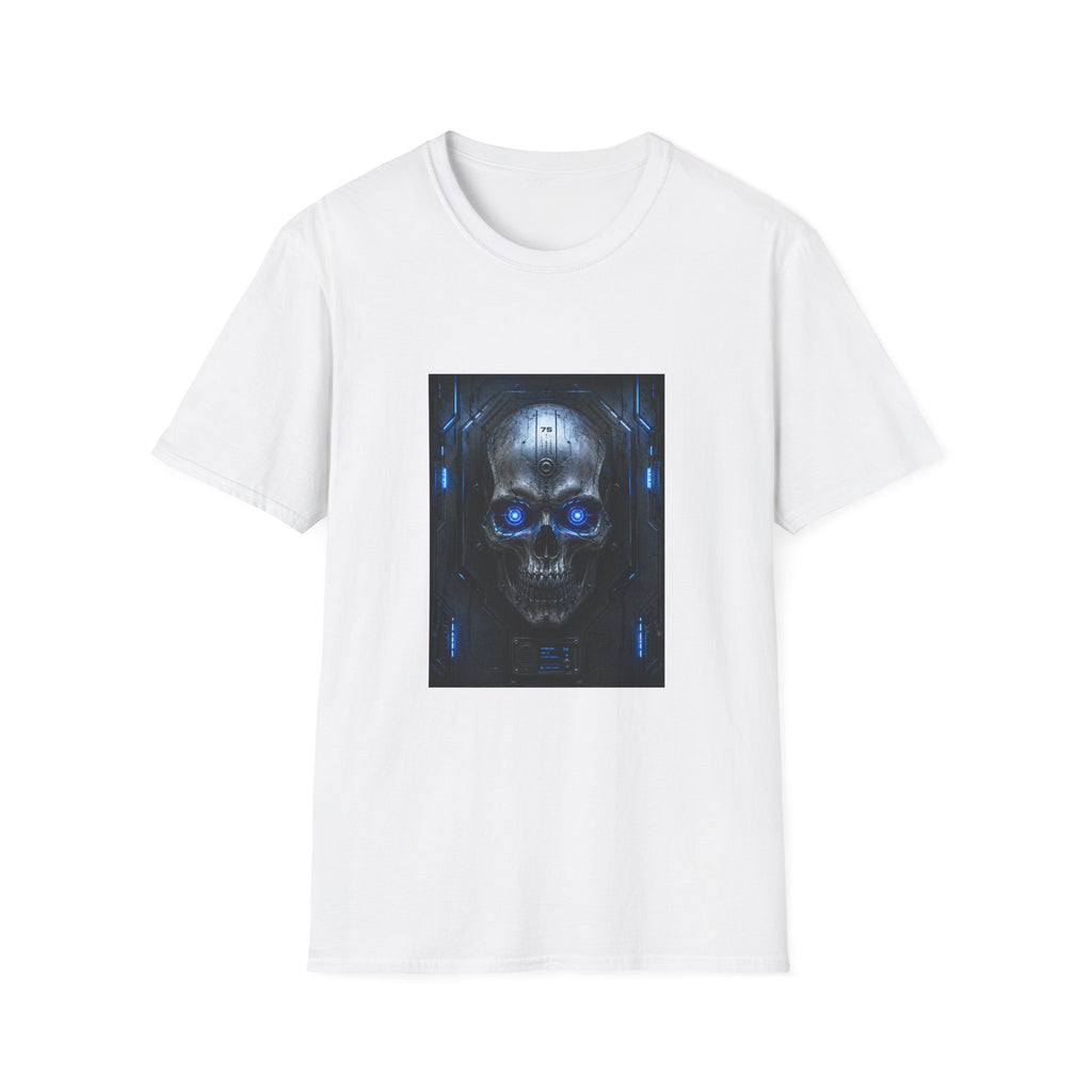 Skull Cyberpunk T-Shirt — Blue Glowing Skull Sci‑Fi Graphic Tee