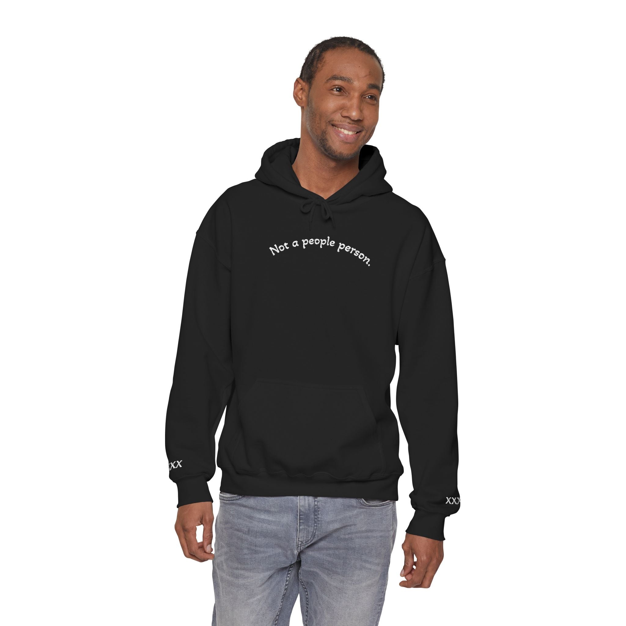 'Not a People Person' Black Hoodie — Minimal Text Embroidered Pullover