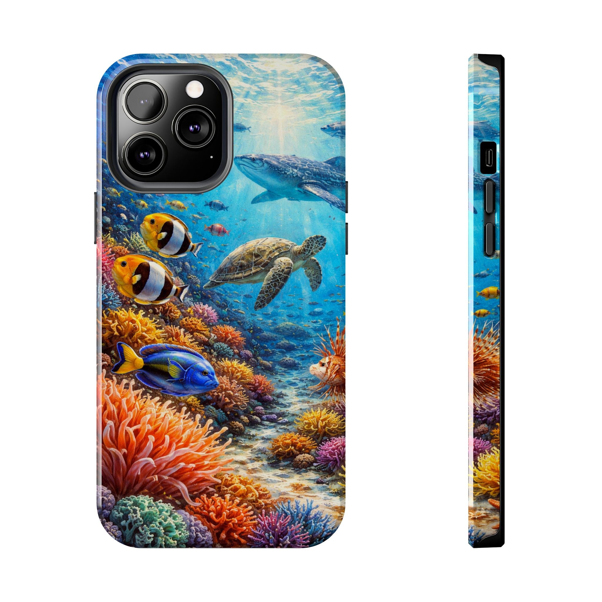 Ocean Reef Tough Phone Case — Colorful Sea Turtle & Tropical Fish Design