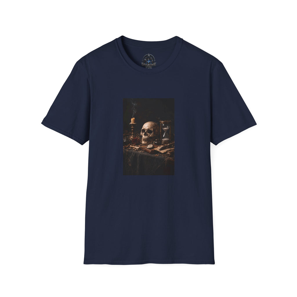 Skull Still Life T-Shirt — Vintage Vanitas Candle & Hourglass Tee