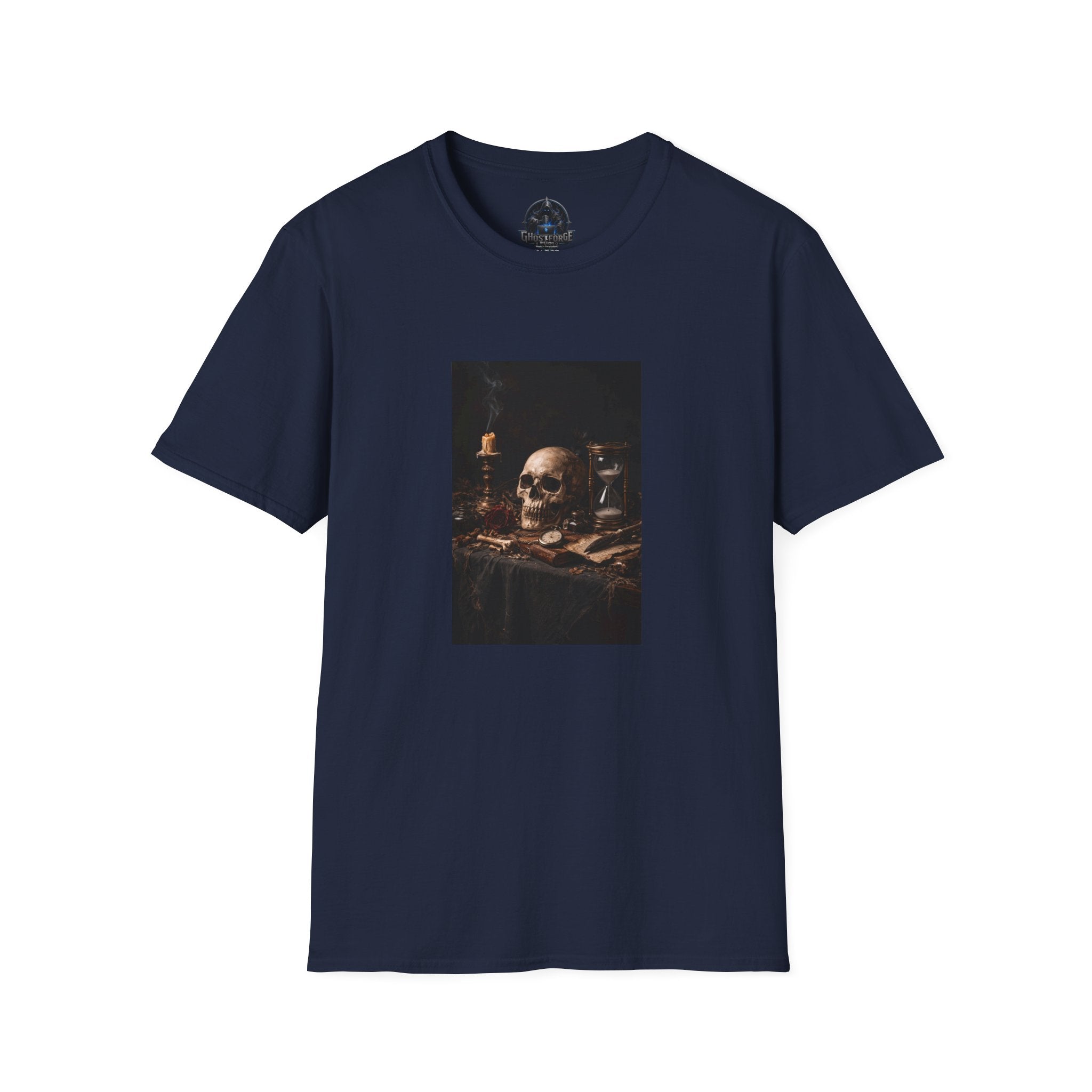 Skull Still Life T-Shirt — Vintage Vanitas Candle & Hourglass Tee