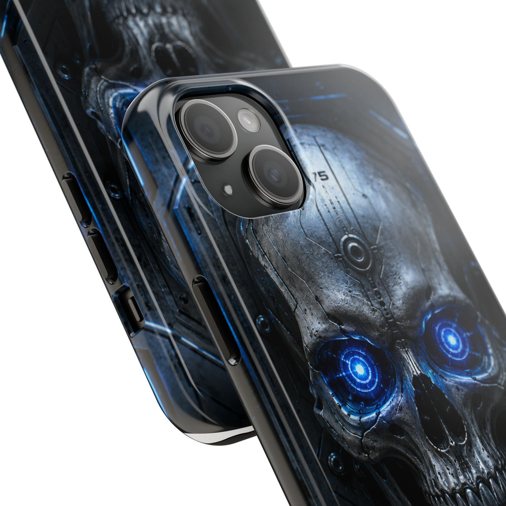 Cyber Skull Tough Phone Case — Blue LED Scary Robot Skull iPhone Case