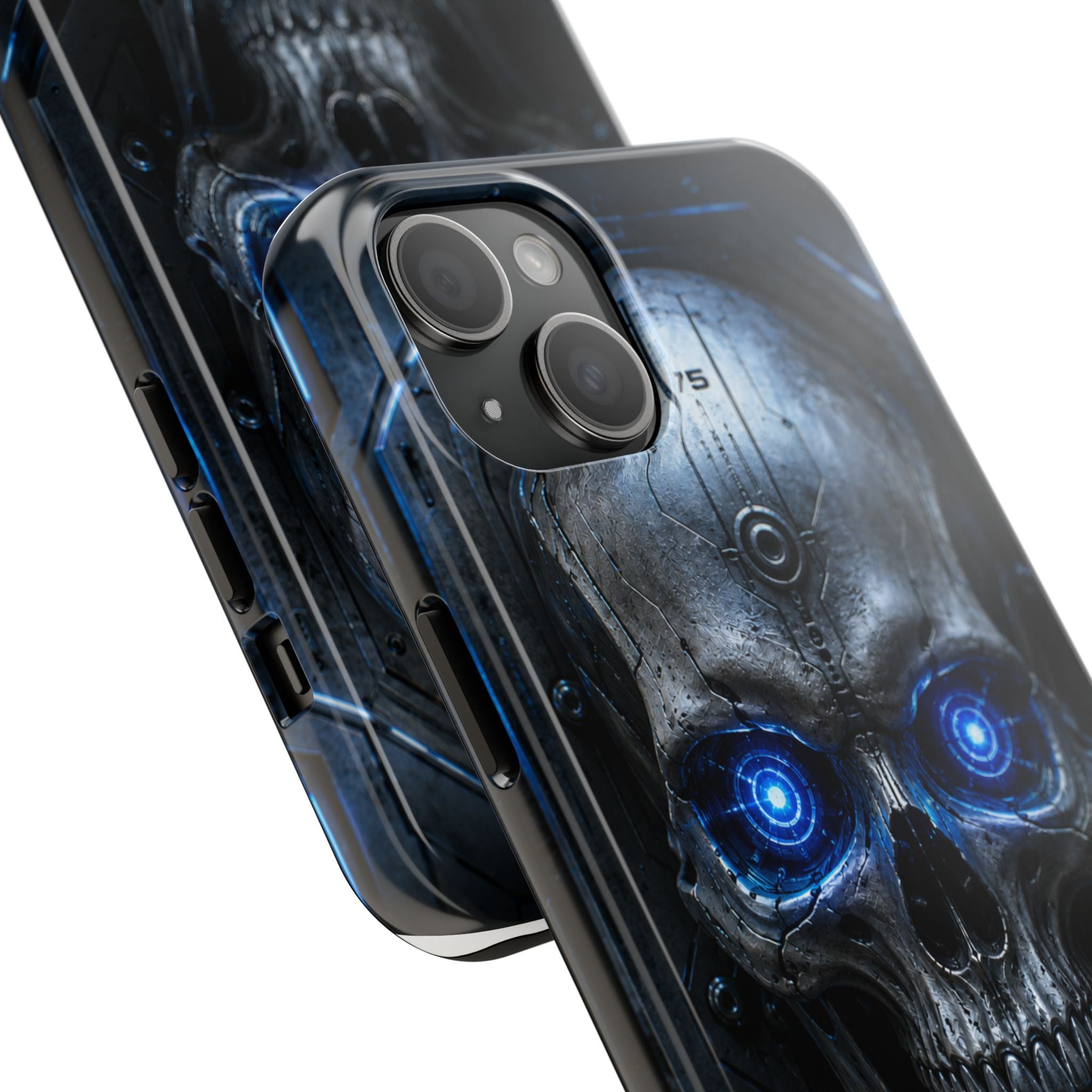 Cyber Skull Tough Phone Case — Blue LED Scary Robot Skull iPhone Case