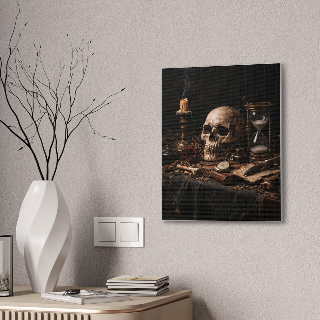 Memento Mori - Still Life Canvas — Skull, Hourglass & Candle Wall Art