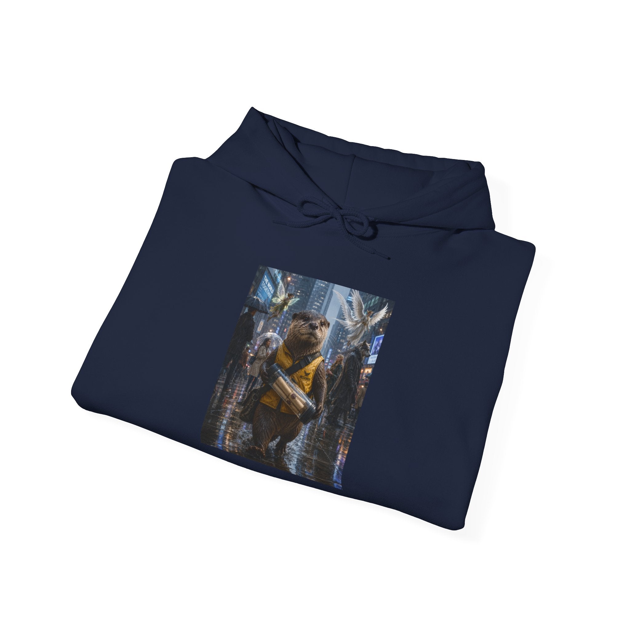 Messenger Otter Hoodie — Urban Wildlife Graphic Sweatshirt