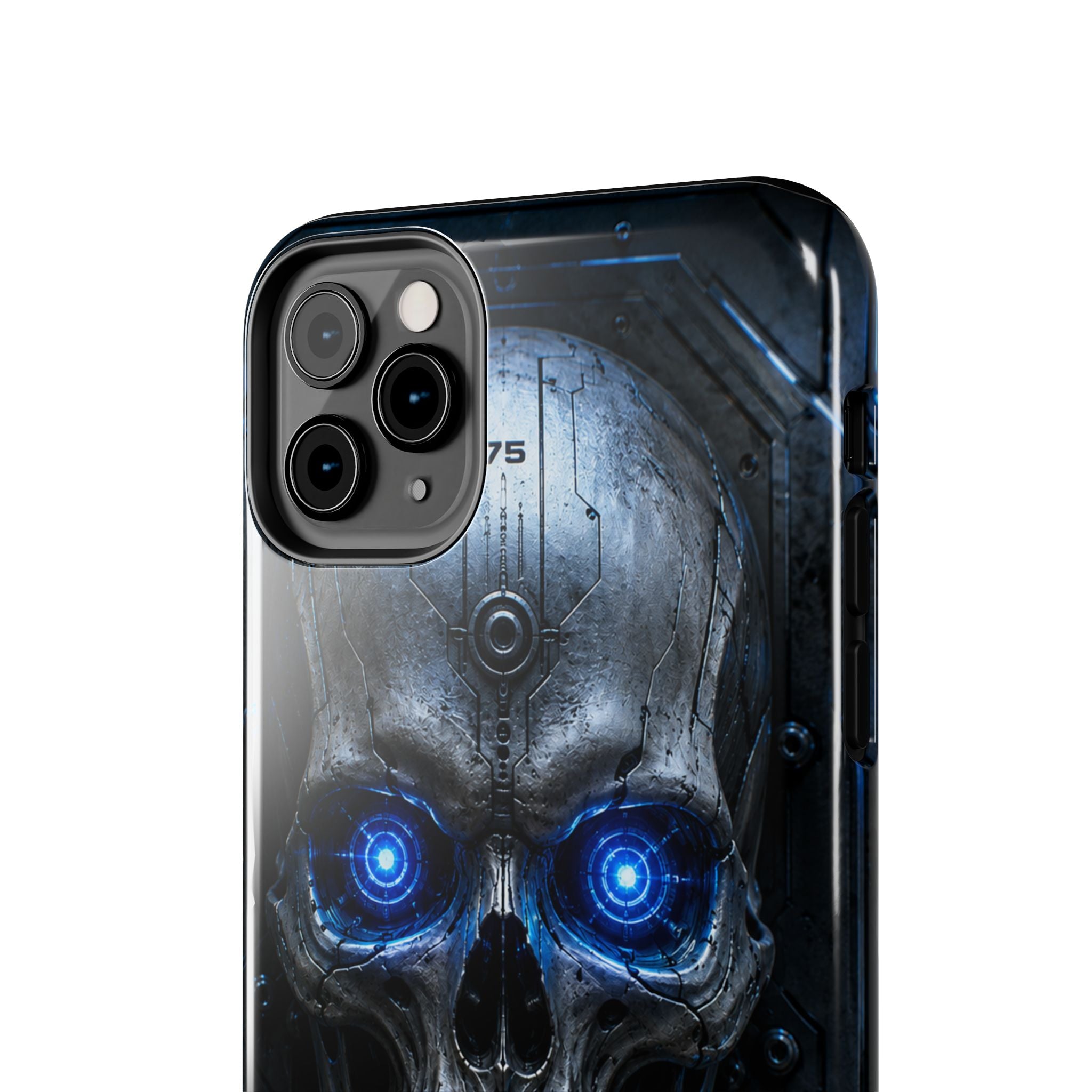 Cyber Skull Tough Phone Case — Blue LED Scary Robot Skull iPhone Case