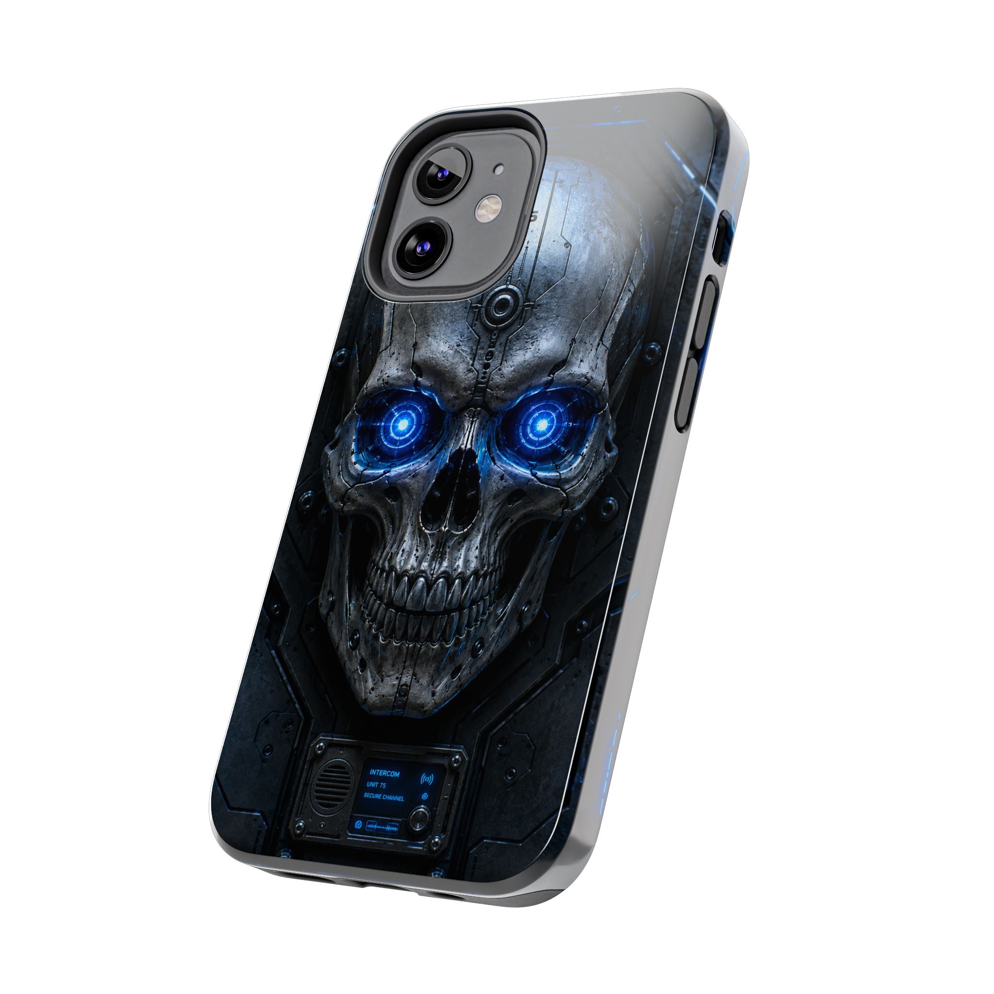 Cyber Skull Tough Phone Case — Blue LED Scary Robot Skull iPhone Case