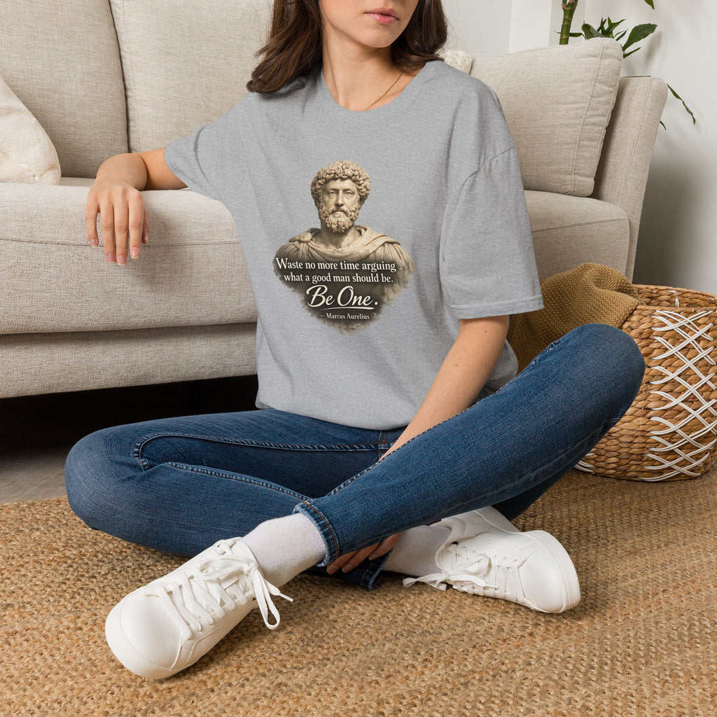 Marcus Aurelius Bust T-Shirt – “Waste No More Time Arguing” Stoic Quote Tee