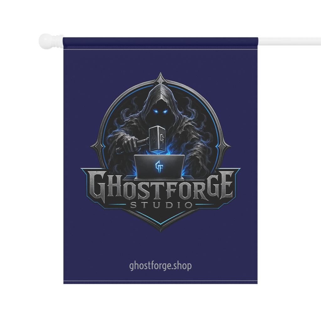 Ghostforge Studio Garden Flag — Dark Hooded Logo House Banner