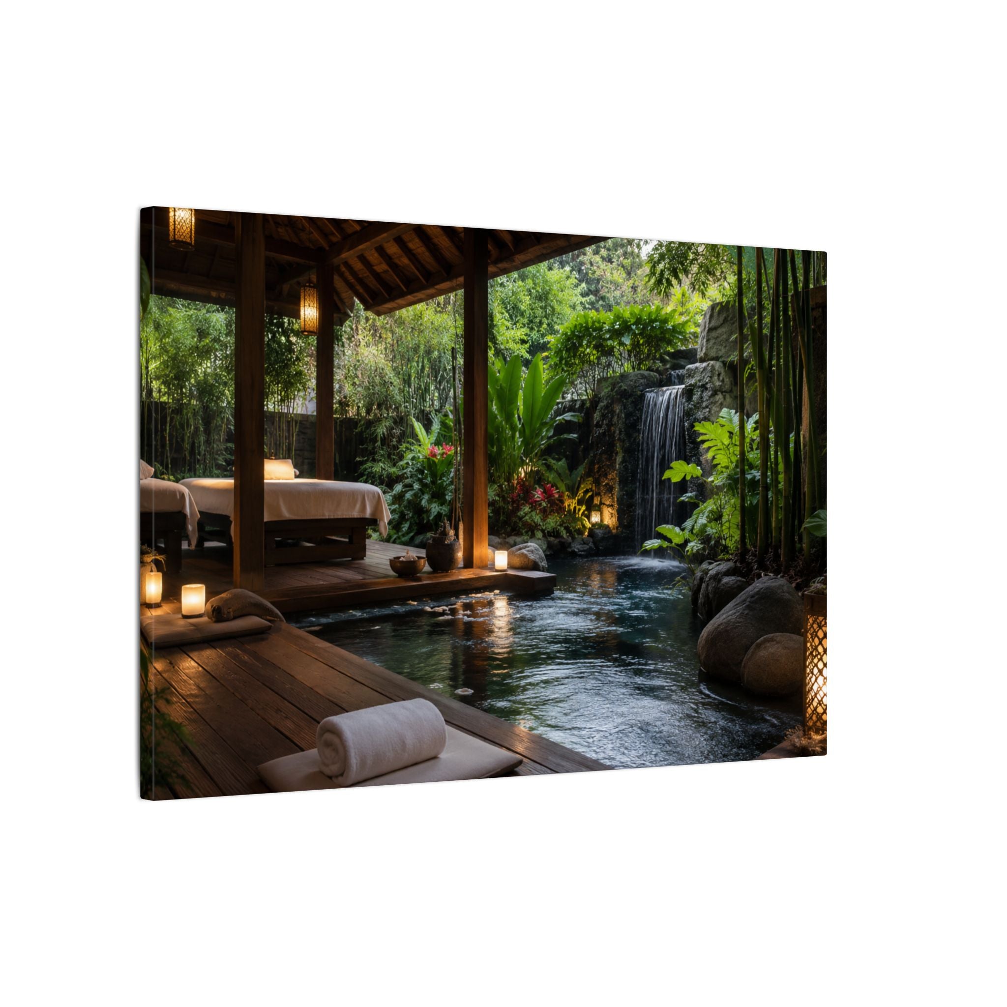Spa Retreat Canvas Print — Tropical Waterfall Relaxation Wall Art
