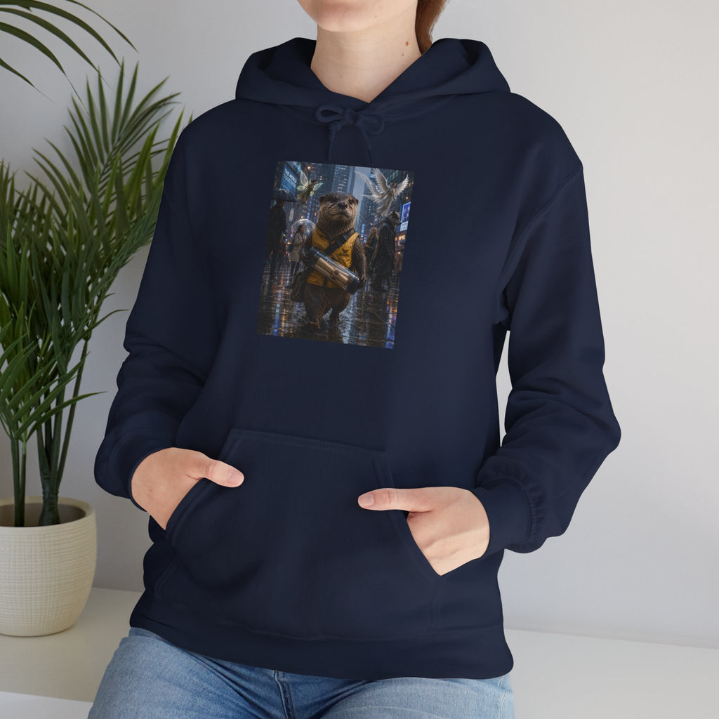 Messenger Otter Hoodie — Urban Wildlife Graphic Sweatshirt