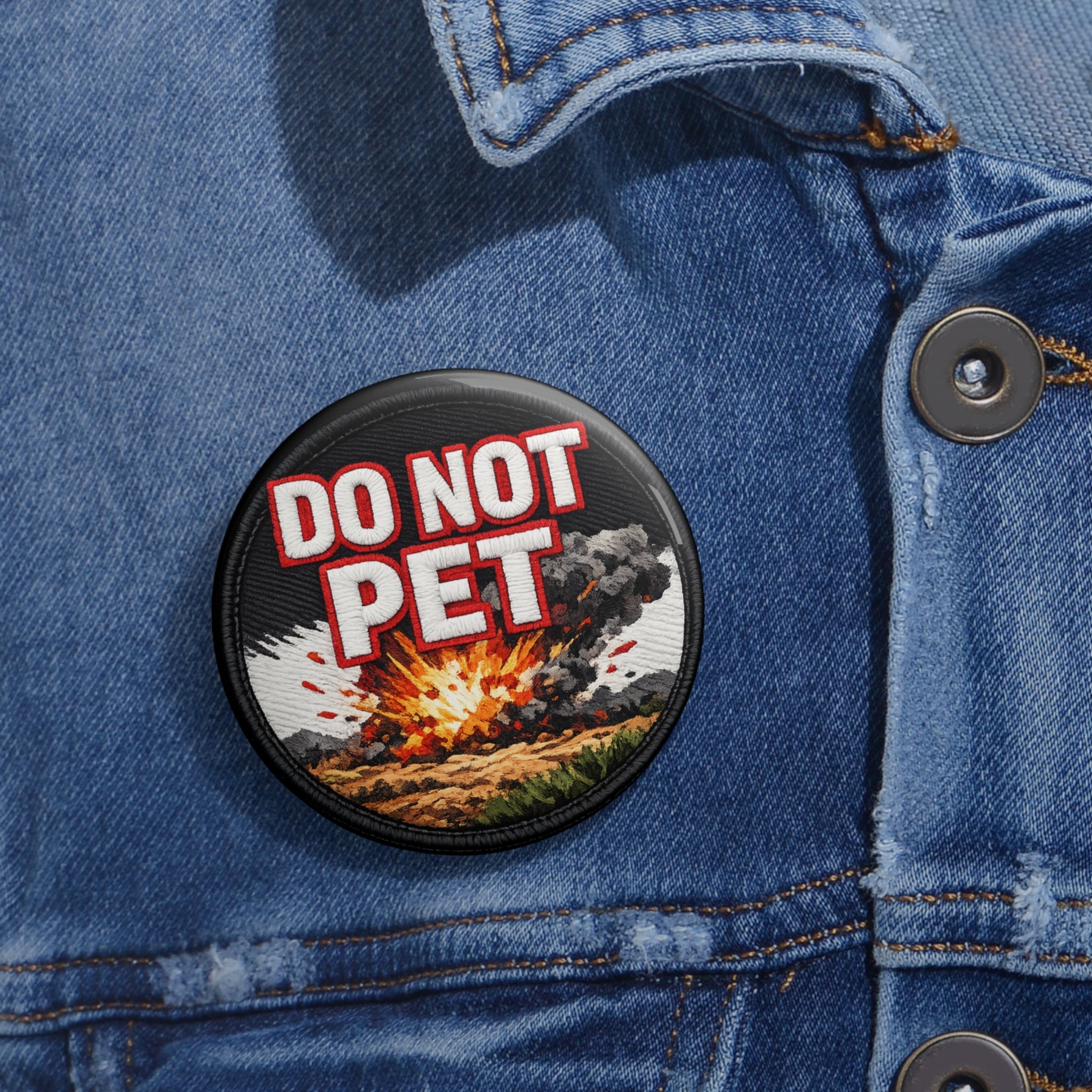 Do Not Pet Pin Button — Funny Retro Explosion Badge