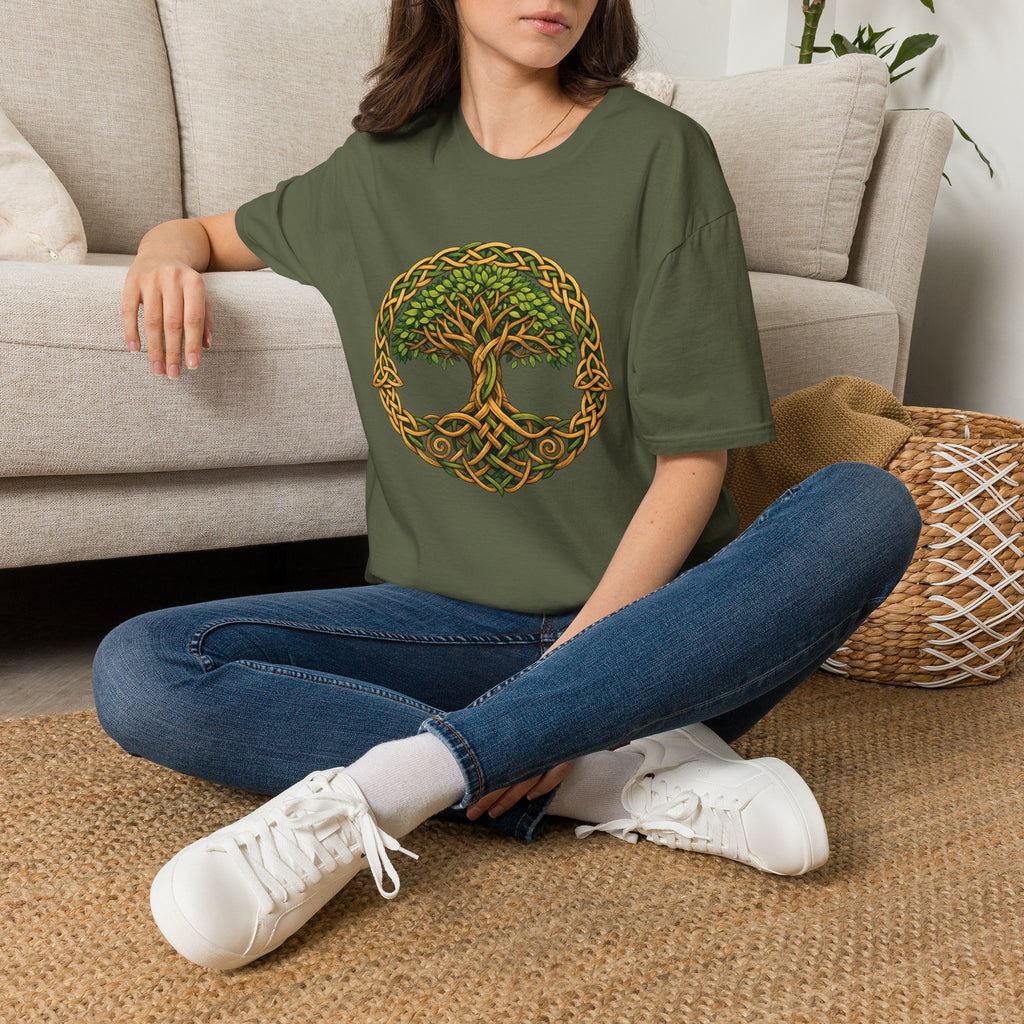 Celtic Tree of Life T-Shirt — Green Knotwork Spiritual Nature Tee