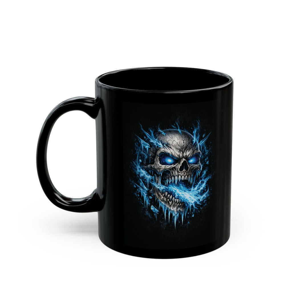 Blue Flame Skull Black Mug — Gothic Coffee Cup for Bikers, Metalheads & Halloween (11oz/15oz)