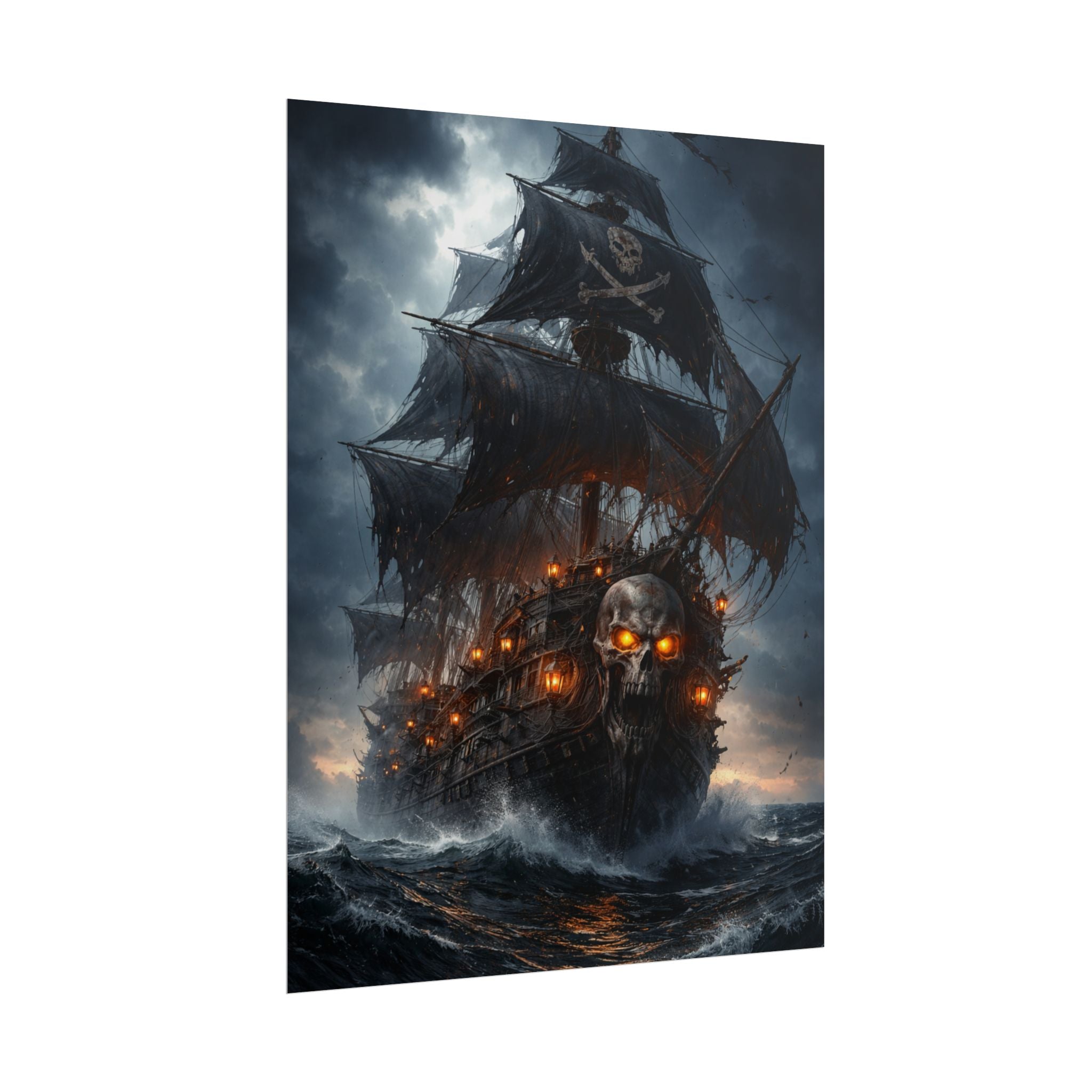 Haunted Pirate Ship Rolled Poster — Dark Skull Ghost Ship Wall Art