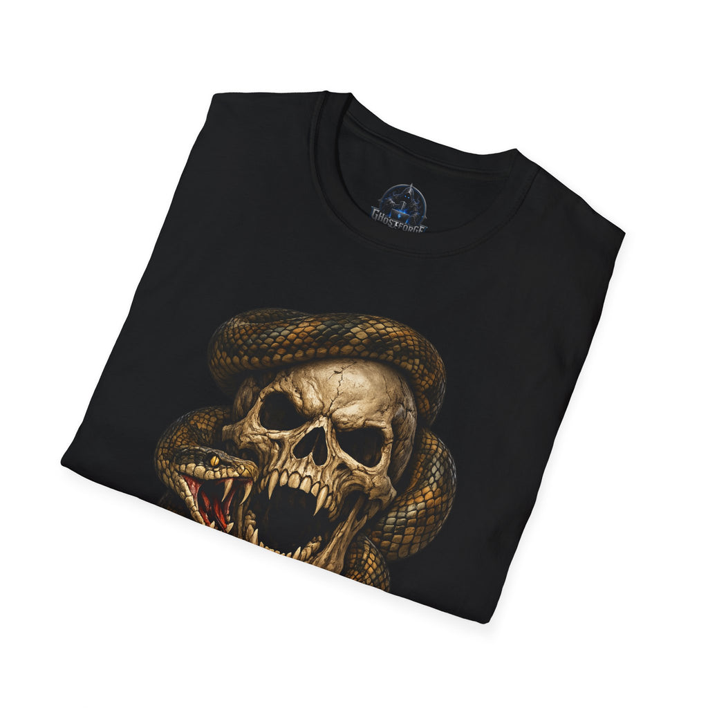 Skull Wrapped by Snake T-Shirt — Gothic Skull & Serpent Graphic Tee