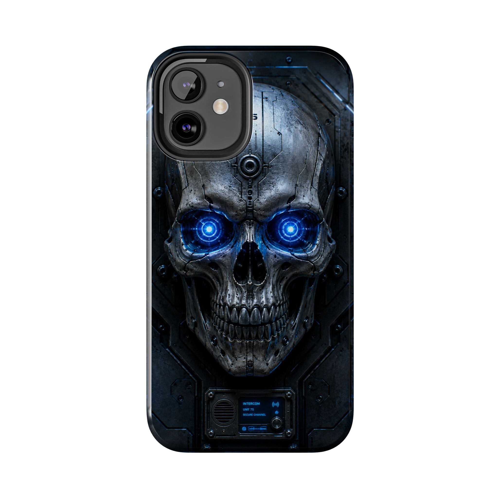 Cyber Skull Tough Phone Case — Blue LED Scary Robot Skull iPhone Case