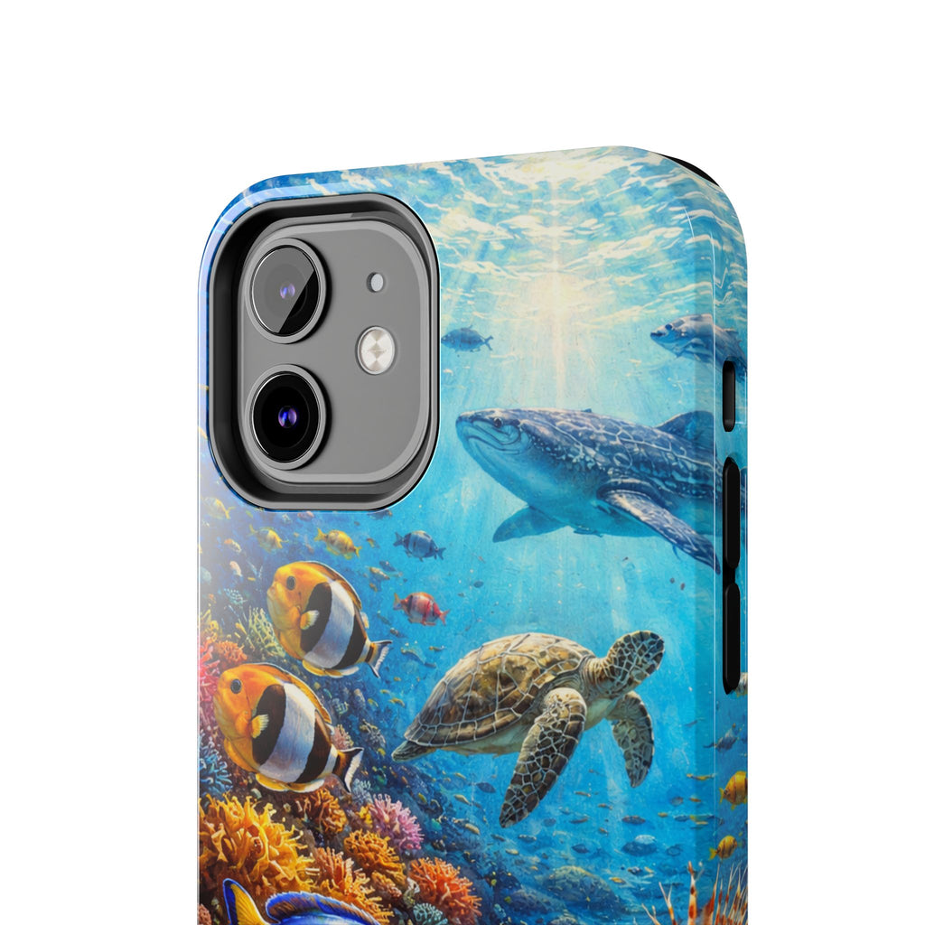 Ocean Reef Tough Phone Case — Colorful Sea Turtle & Tropical Fish Design