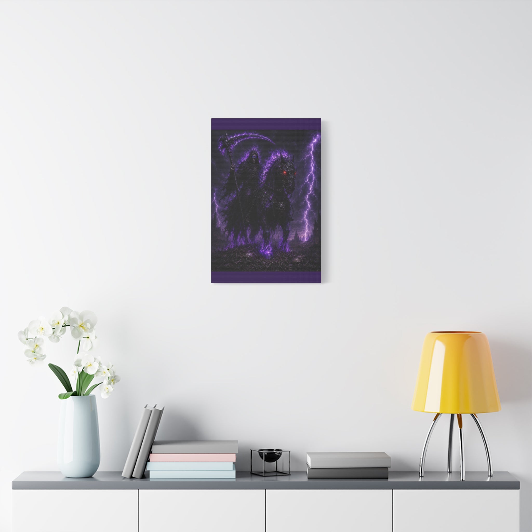 Dark Reaper on Shadow Steed Matte Canvas Print — Gothic Wall Art