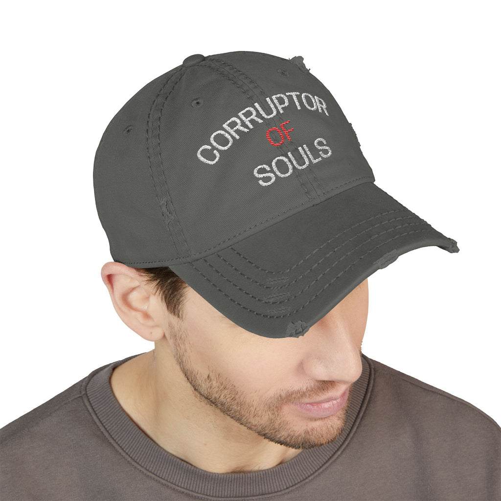 Corruptor of Souls Embroidered Dad Hat — Distressed Gothic Baseball Cap