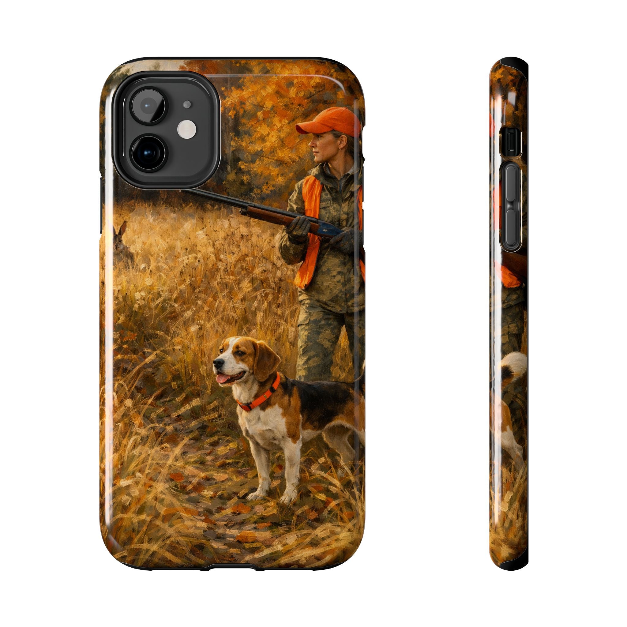 Hunting Scene Tough Phone Case — Hunter & Beagle Autumn Field Protective Cover