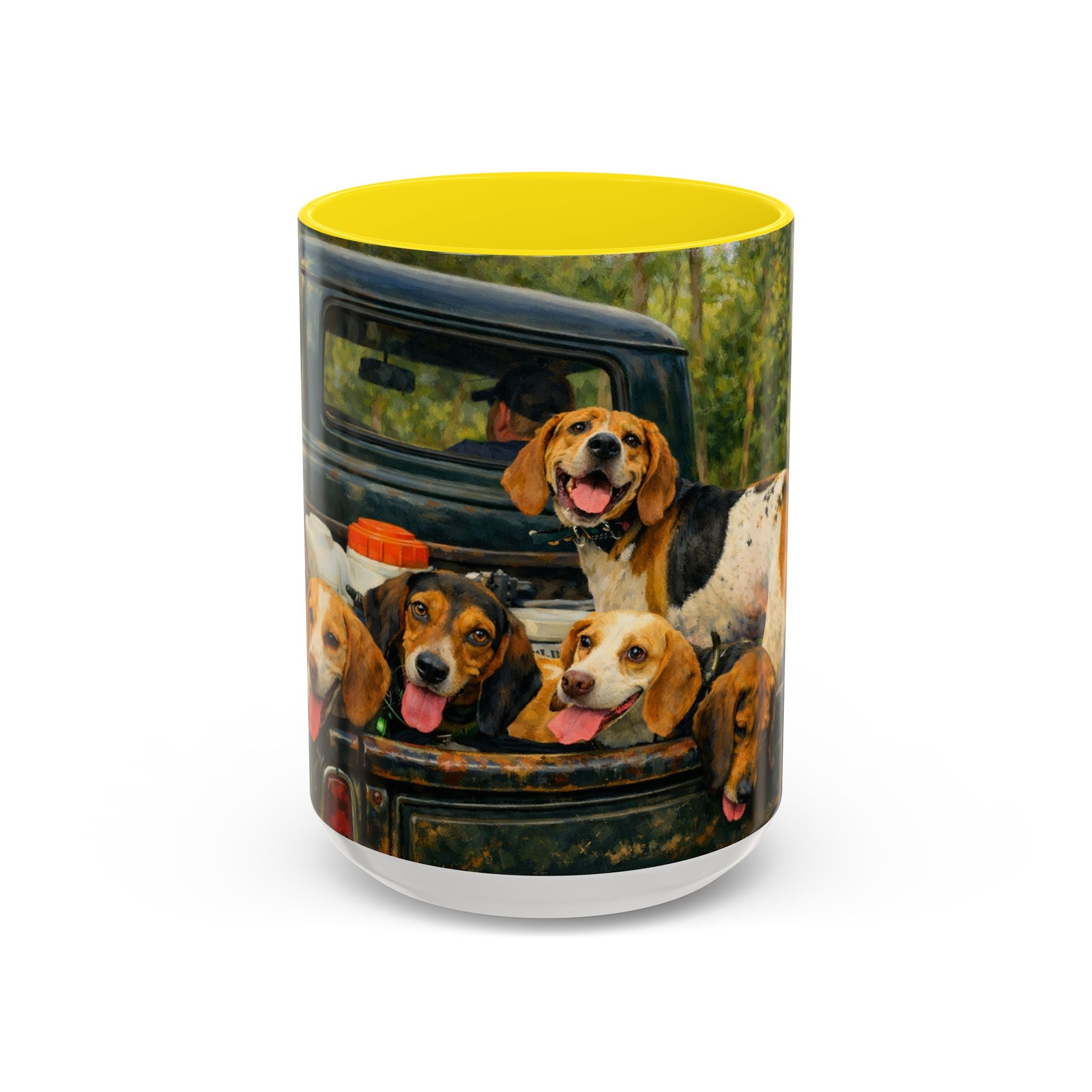 Suzu's Beagle Pack Coffee Mug — Dogs in Truck Accent Ceramic Mug (11/15oz)