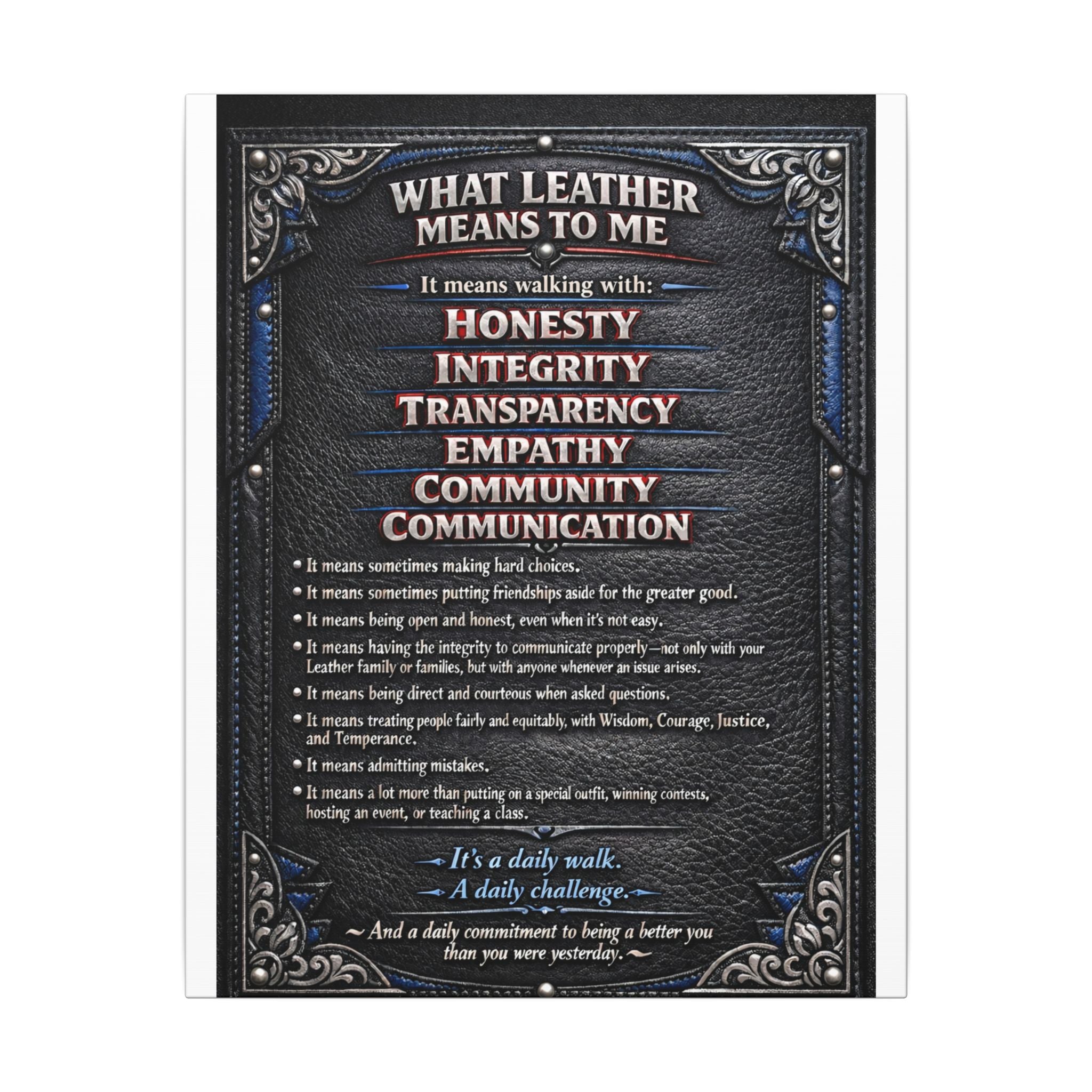 Canvas Wall Art — “What Leather Means to Me” Inspirational Thoughts