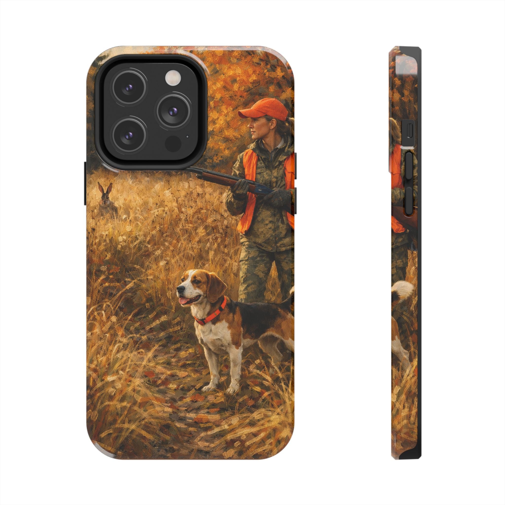 Hunting Scene Tough Phone Case — Hunter & Beagle Autumn Field Protective Cover