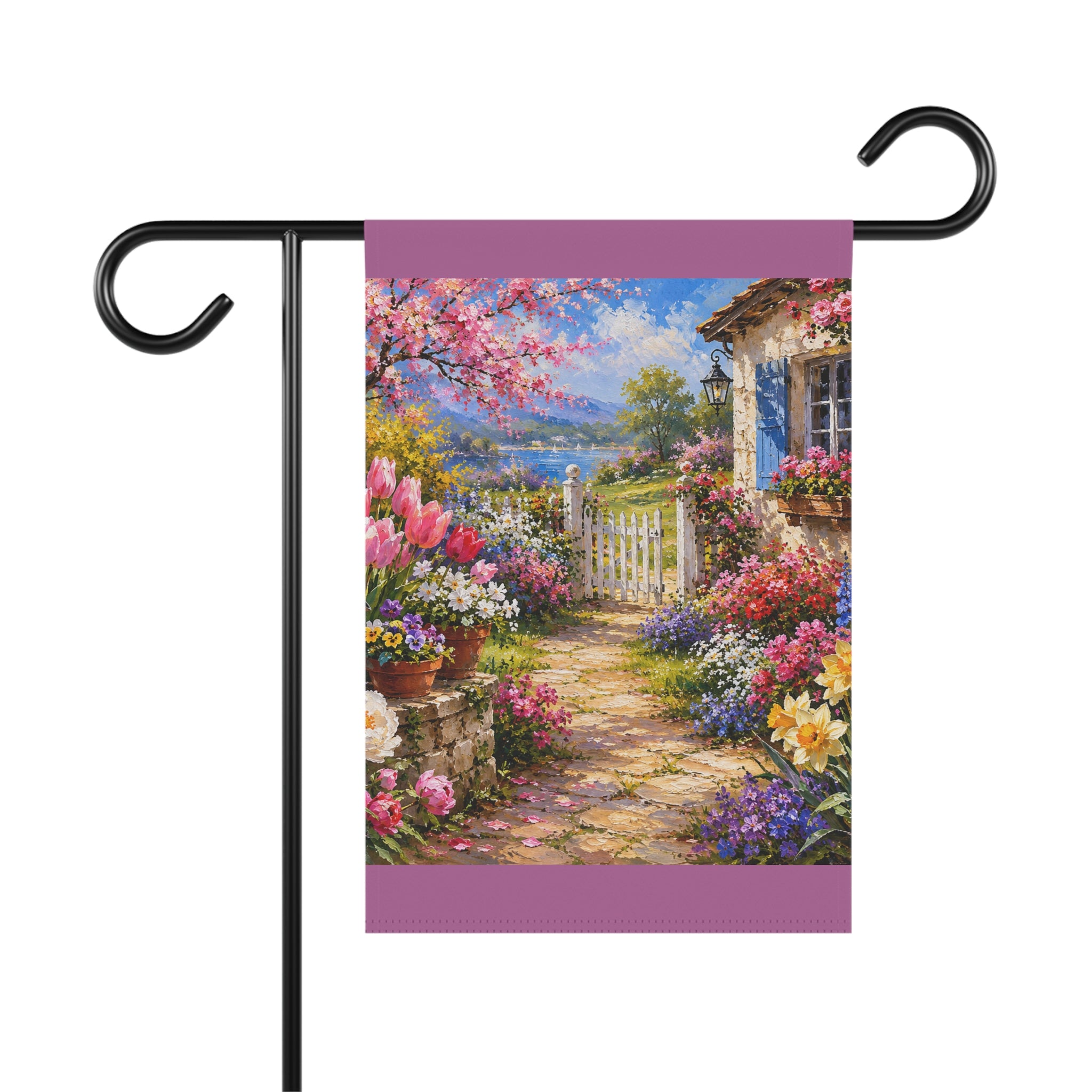 Cottage Garden Path Garden Flag — Floral House Welcome Banner