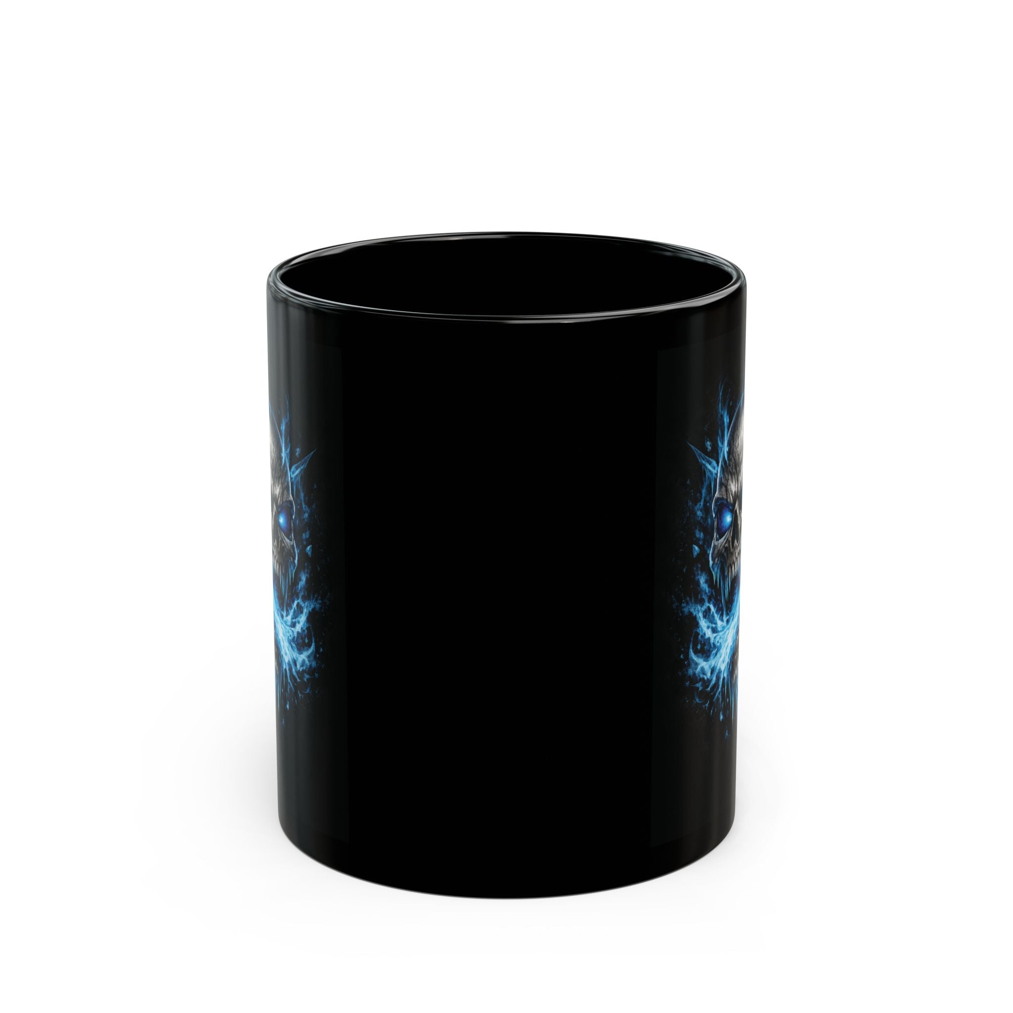 Blue Flame Skull Black Mug — Gothic Coffee Cup for Bikers, Metalheads & Halloween (11oz/15oz)
