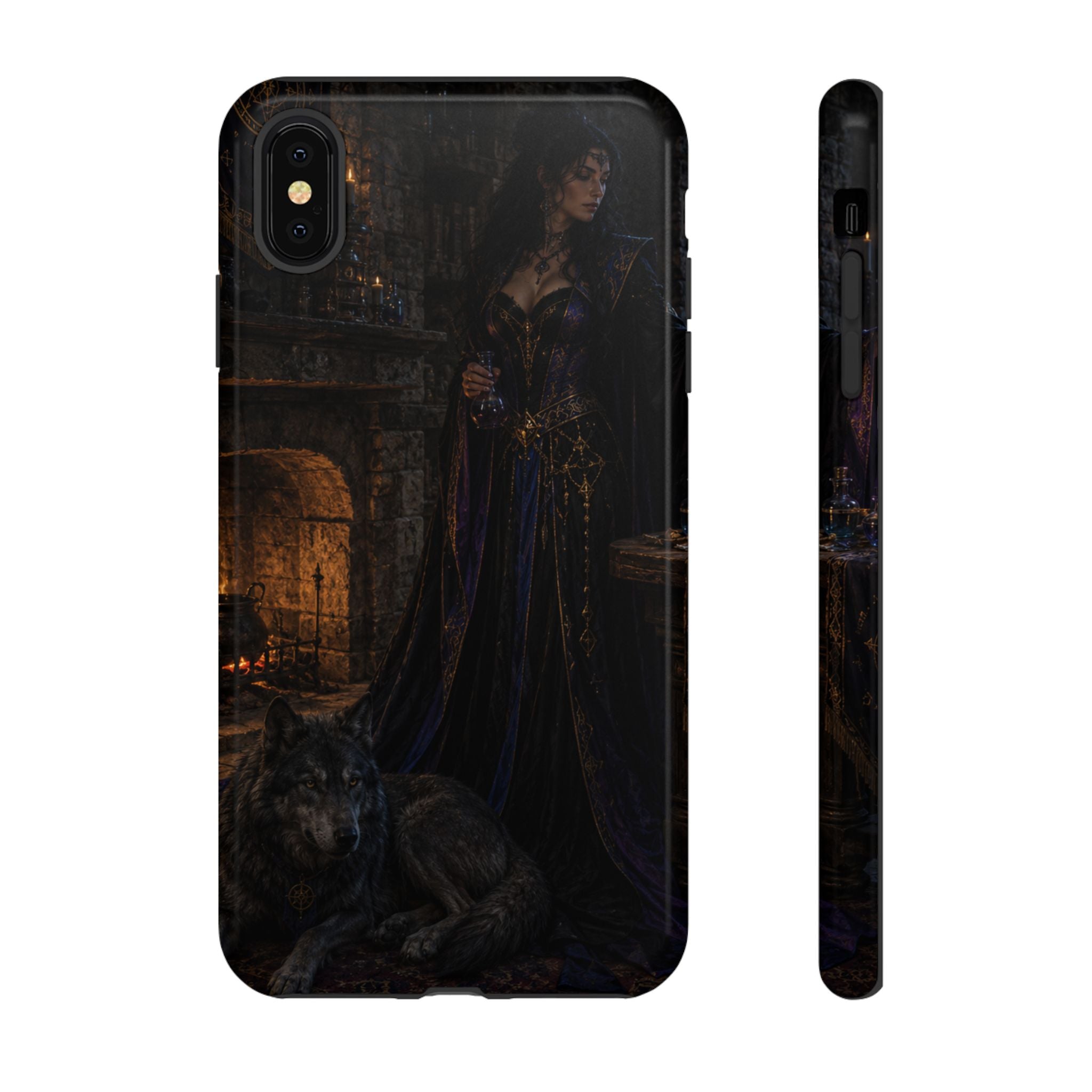 Gothic Witch Phone Case — Dark Fantasy Wolf & Fireplace Tough Case