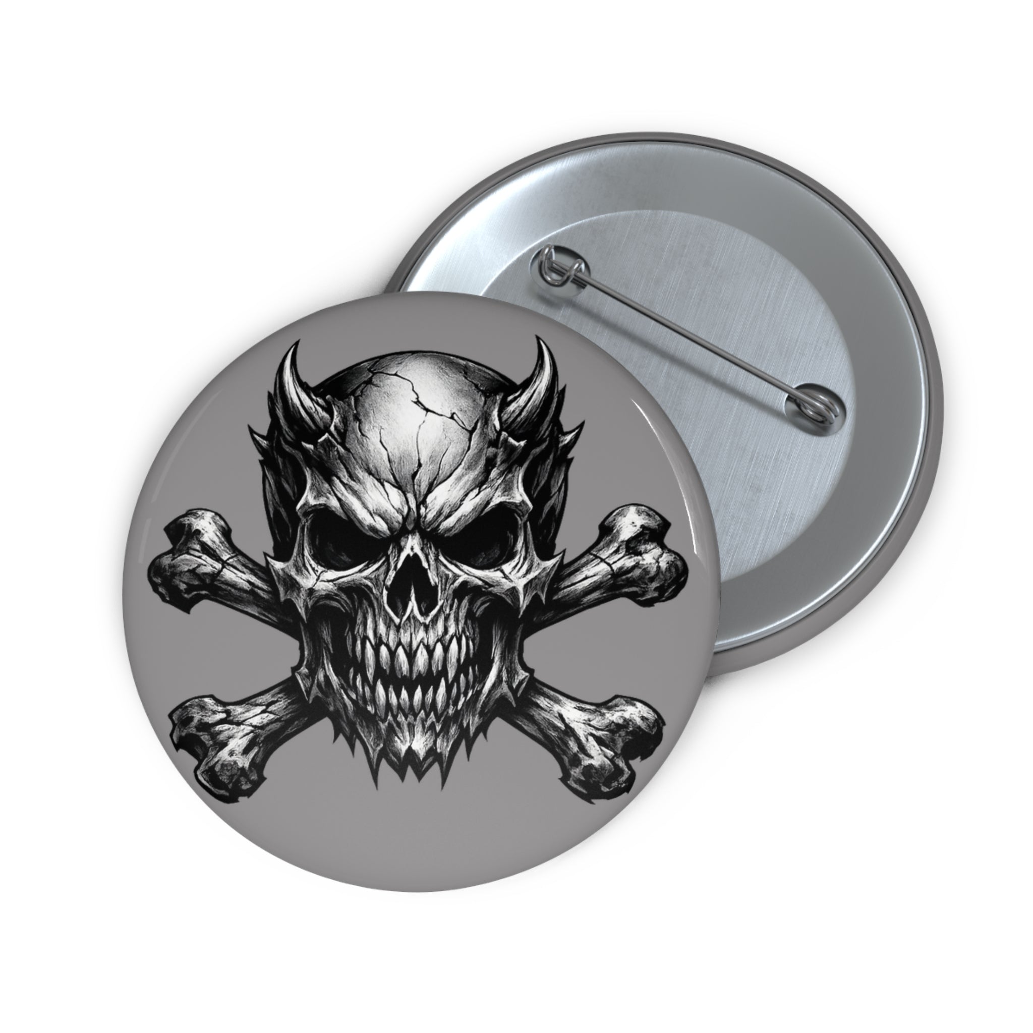 Evil Skull & Crossbones Pin Button — Gothic Metal Jacket Badge