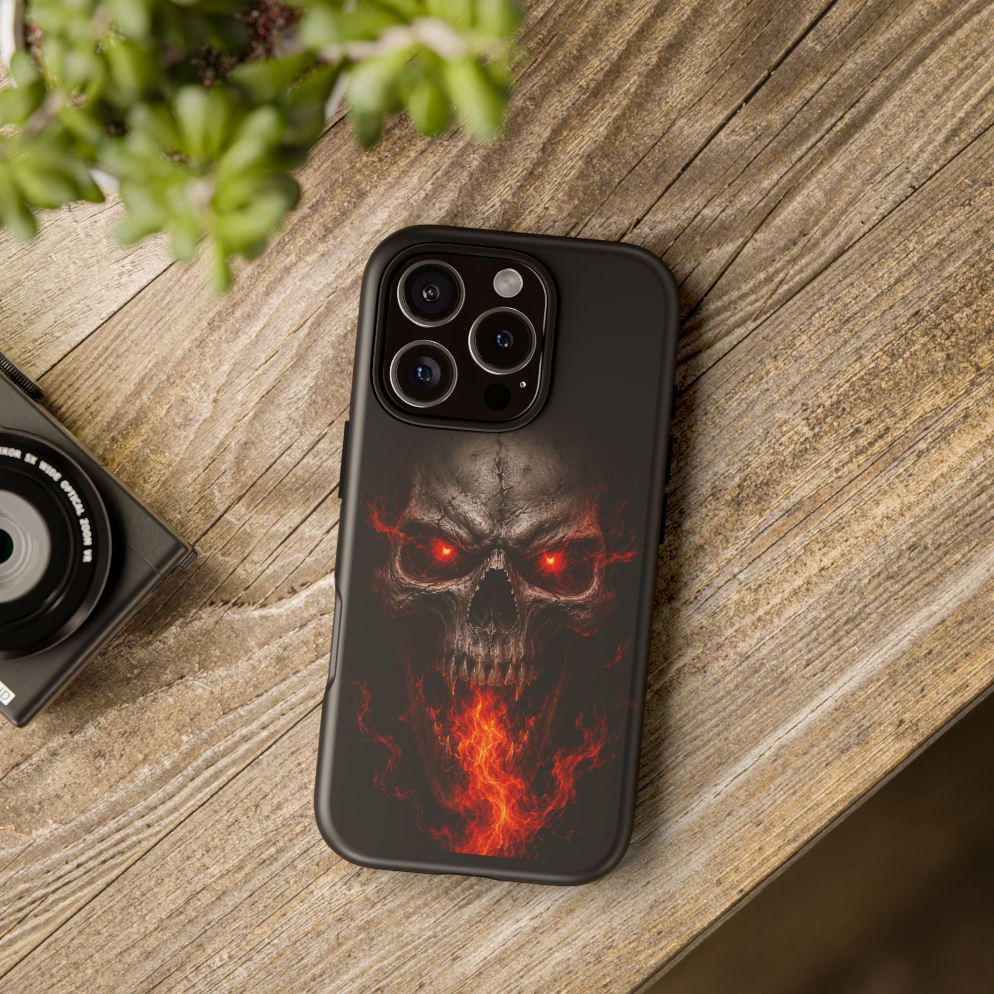 Flaming Skull Tough Case — Heavy-Duty Phone Case with Red-Eye Skull Design