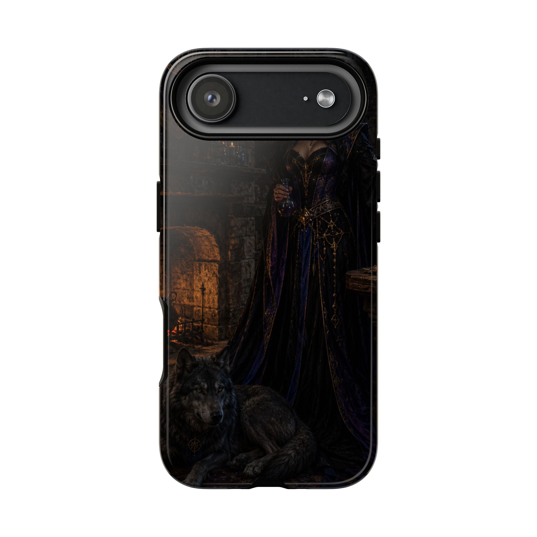 Gothic Witch Phone Case — Dark Fantasy Wolf & Fireplace Tough Case