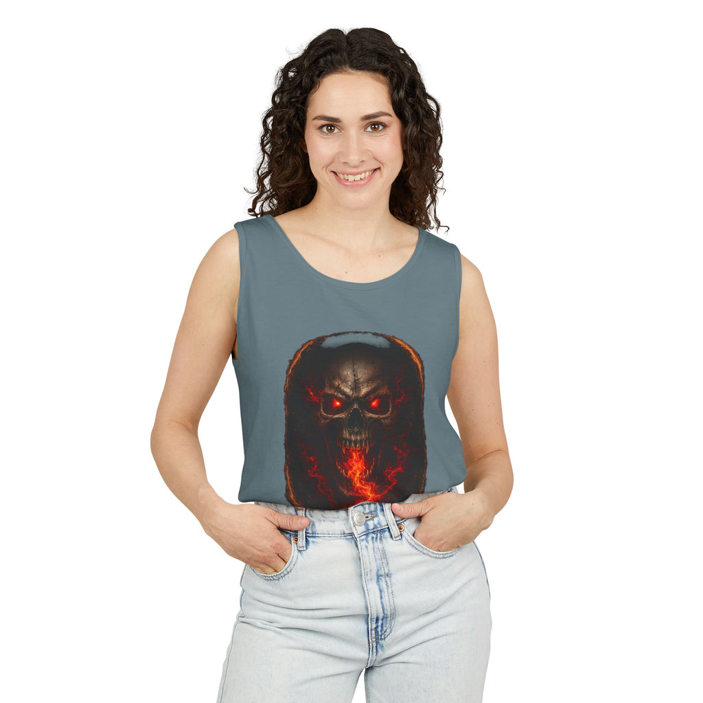 Demon Skull Flame Tank Top — Horror Graphic Summer Tee