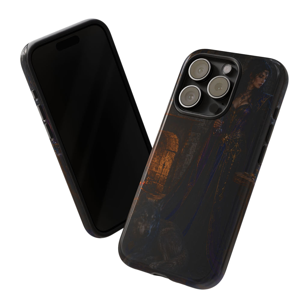 Gothic Witch Phone Case — Dark Fantasy Wolf & Fireplace Tough Case