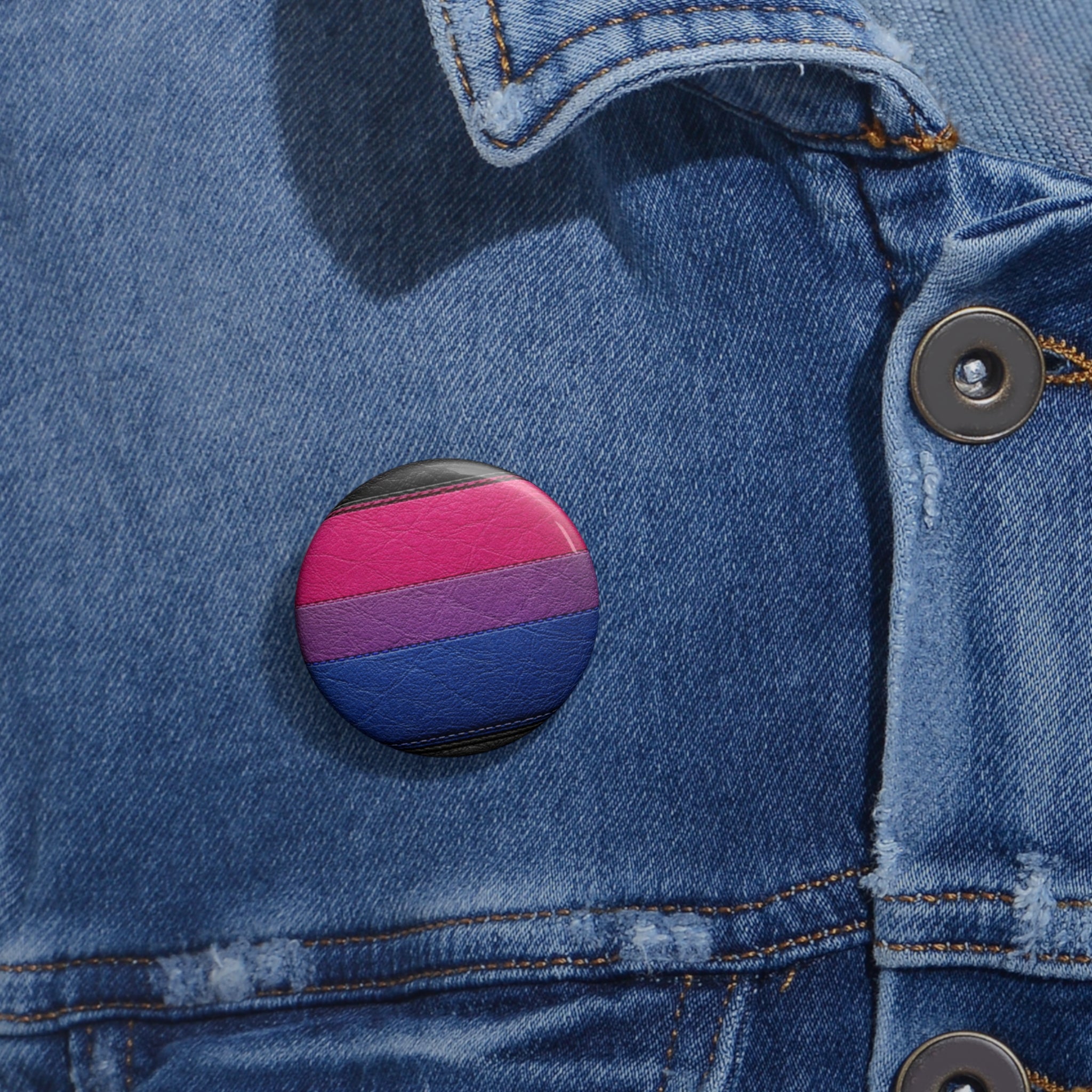 Bisexual Pride Pin Button — Leather Texture LGBTQ+ Flag Badge