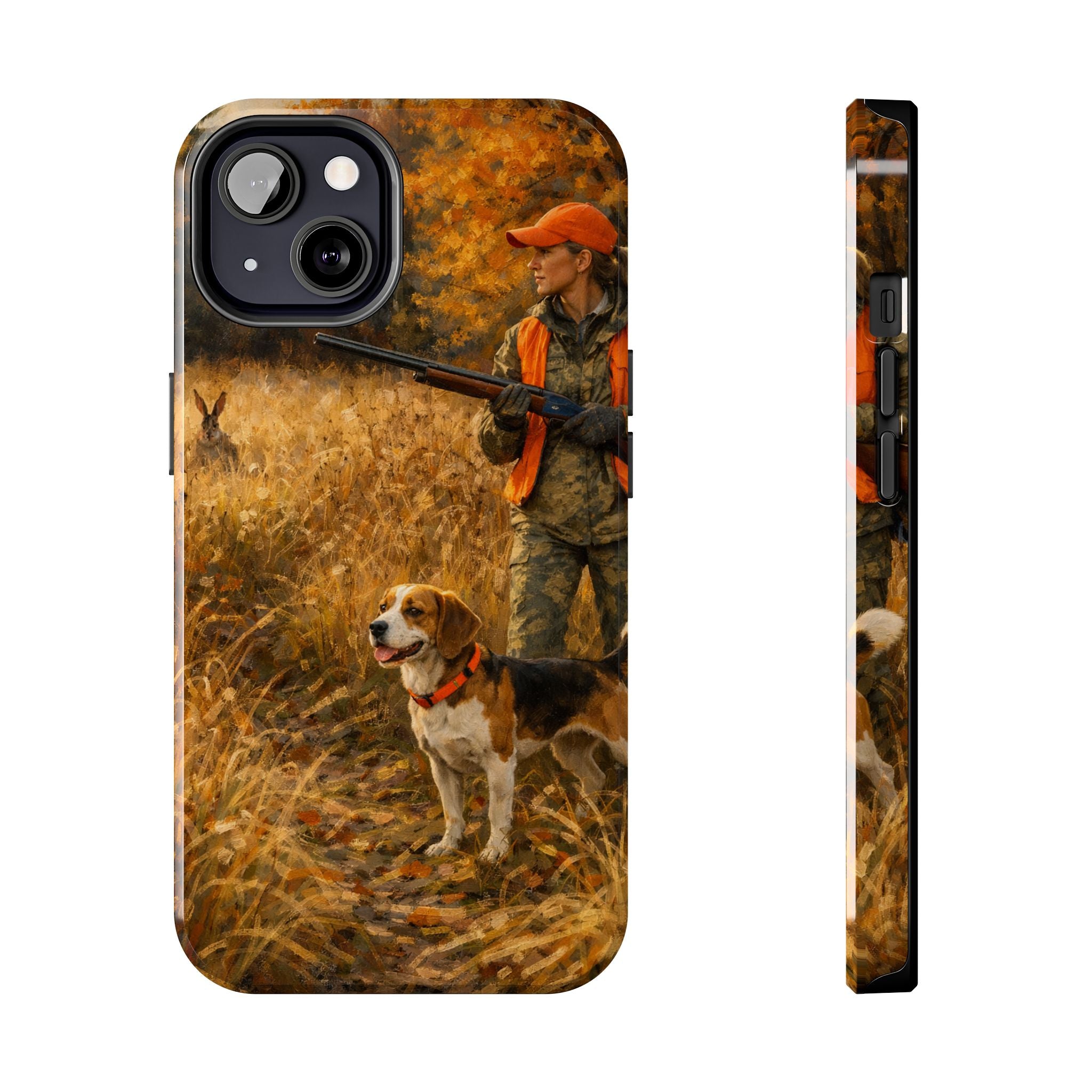 Hunting Scene Tough Phone Case — Hunter & Beagle Autumn Field Protective Cover