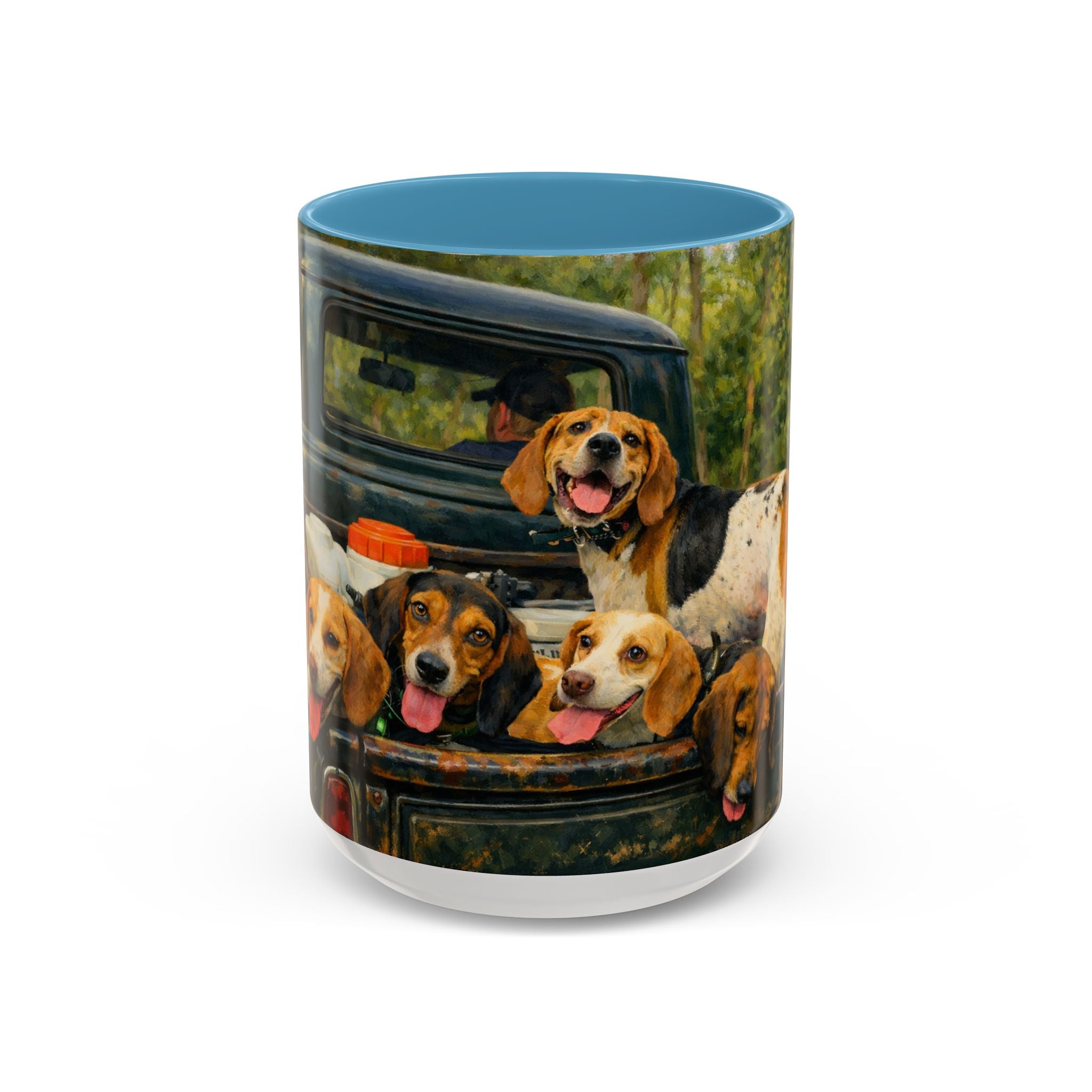 Suzu's Beagle Pack Coffee Mug — Dogs in Truck Accent Ceramic Mug (11/15oz)