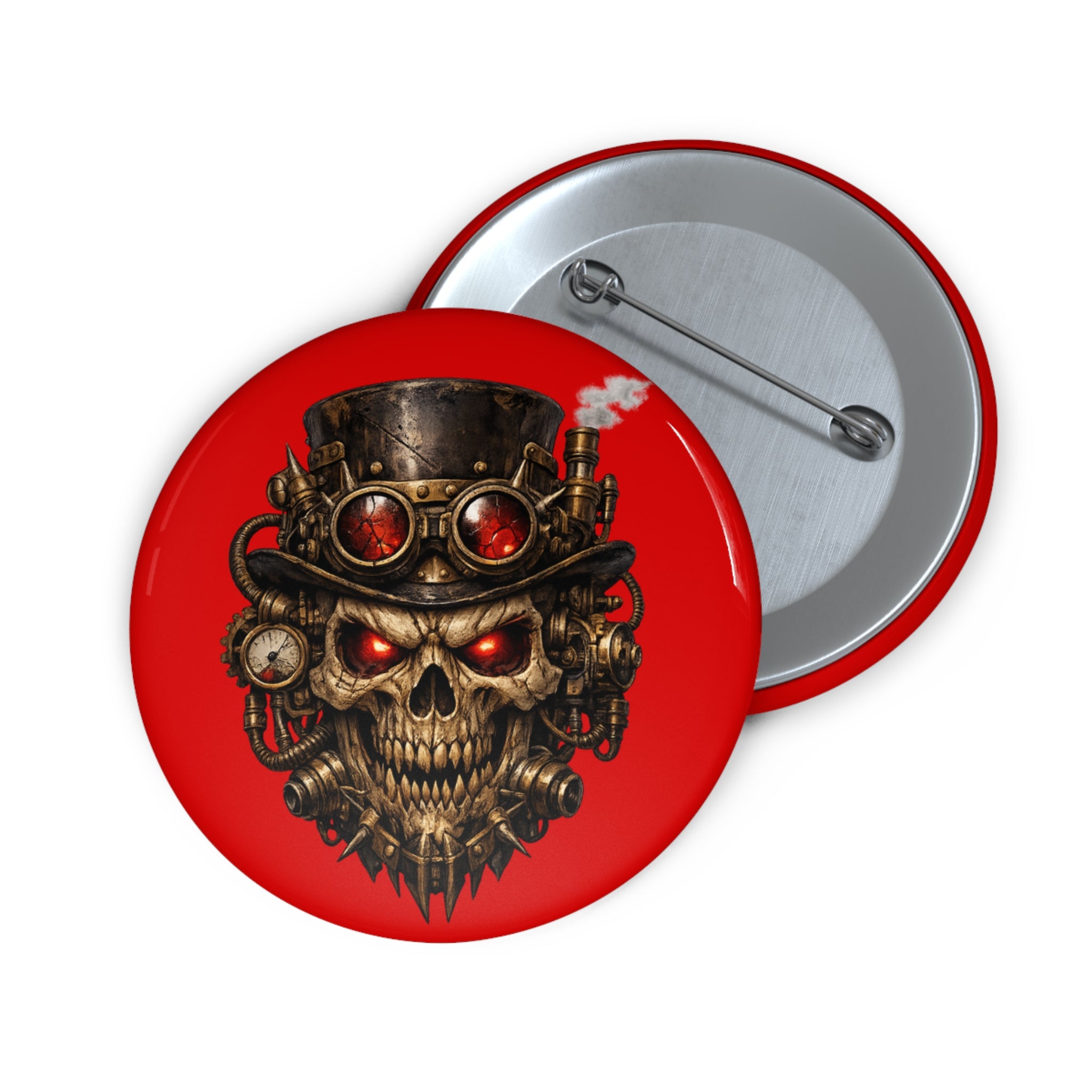 Skull Steampunk Pin Button — Red Gothic Skull Badge