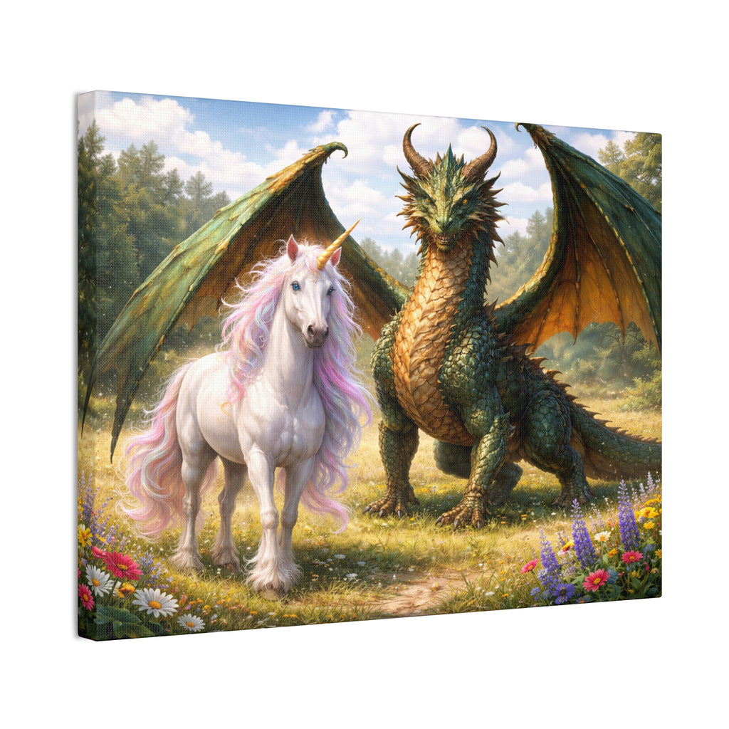 Dragon and Unicorn Canvas Wall Art — Fantasy Creature Print for Nursery, Kids’ Room & Fantasy Decor
