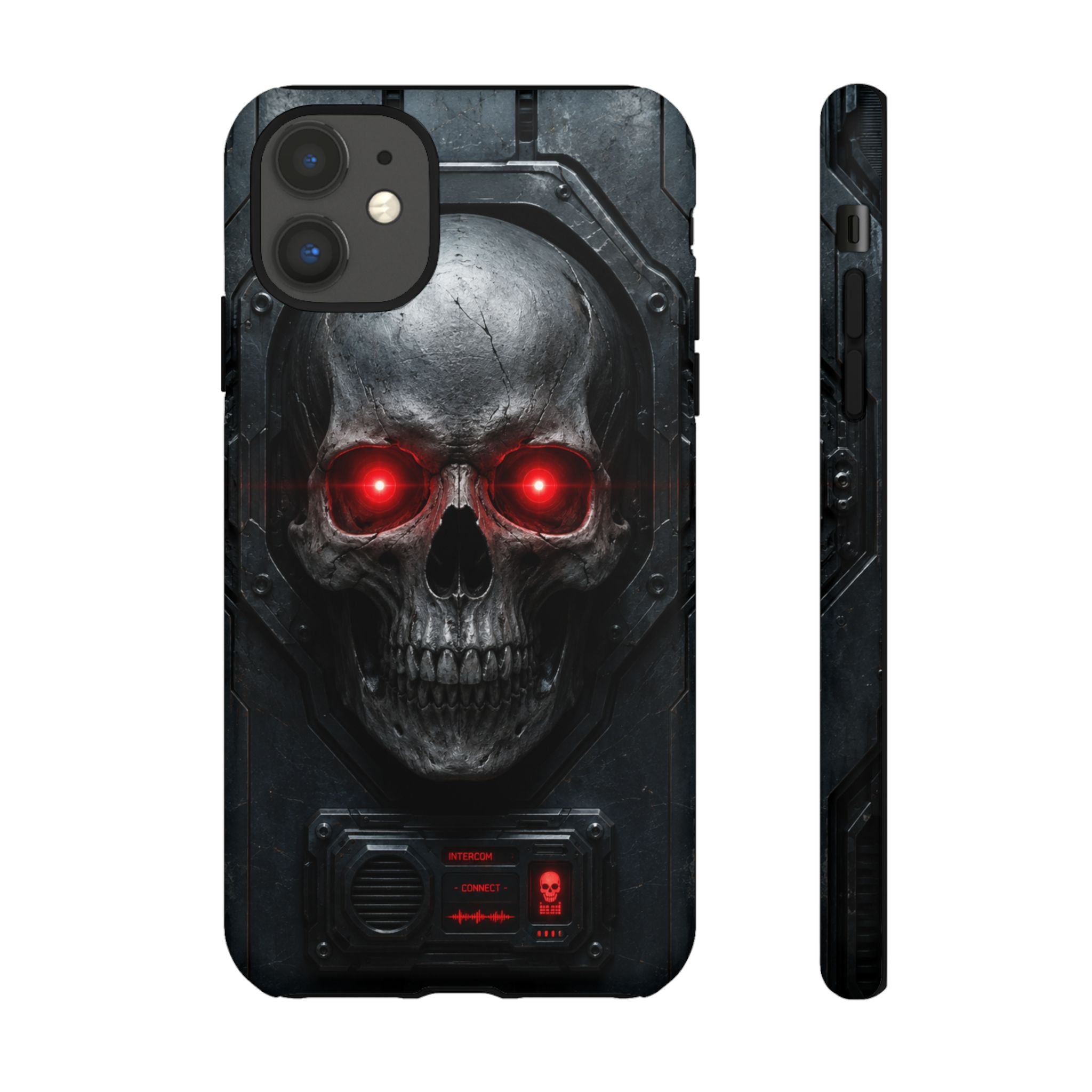 Skull Sentinel Phone Case — Red-Eyed Tactical Skull Protective Case