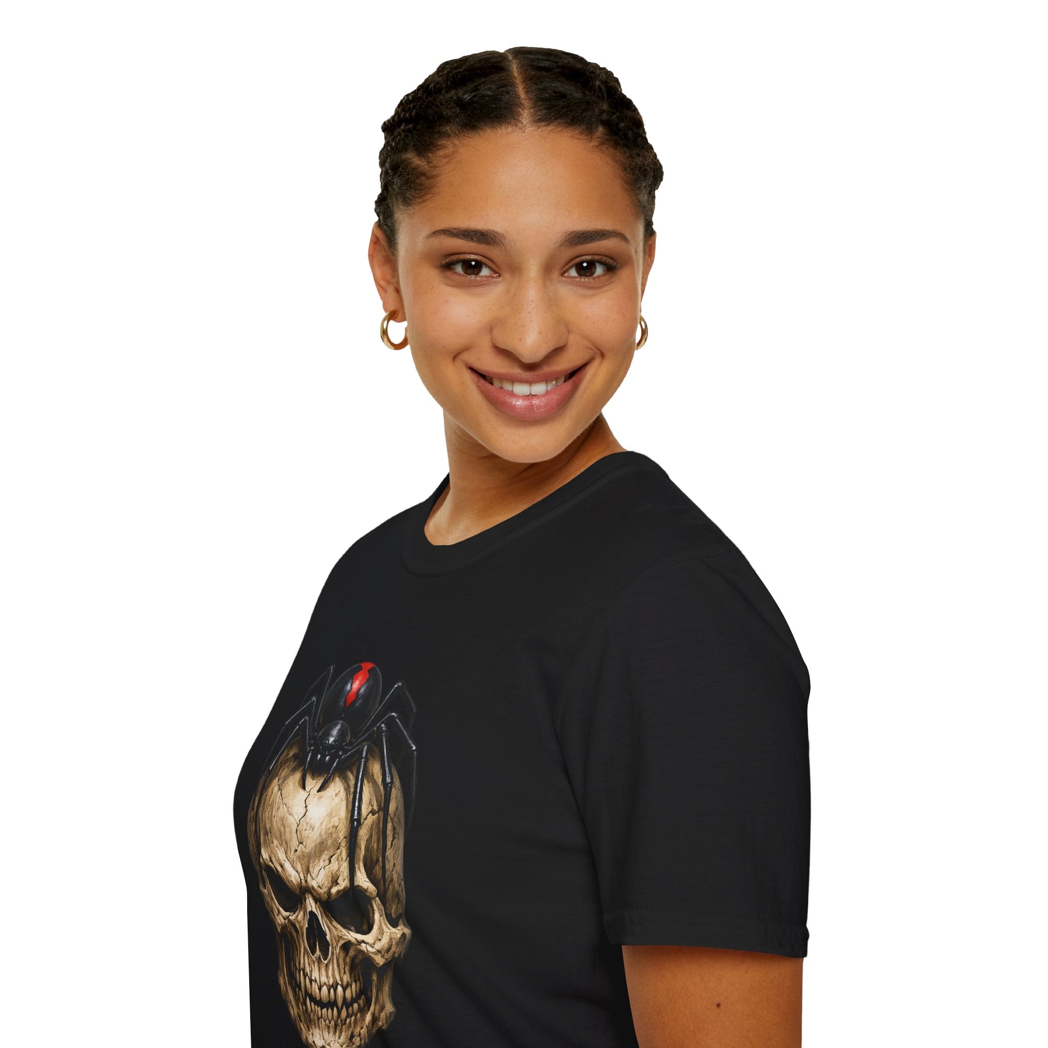Skull with Black Widow Spider Graphic Gothic T-Shirt