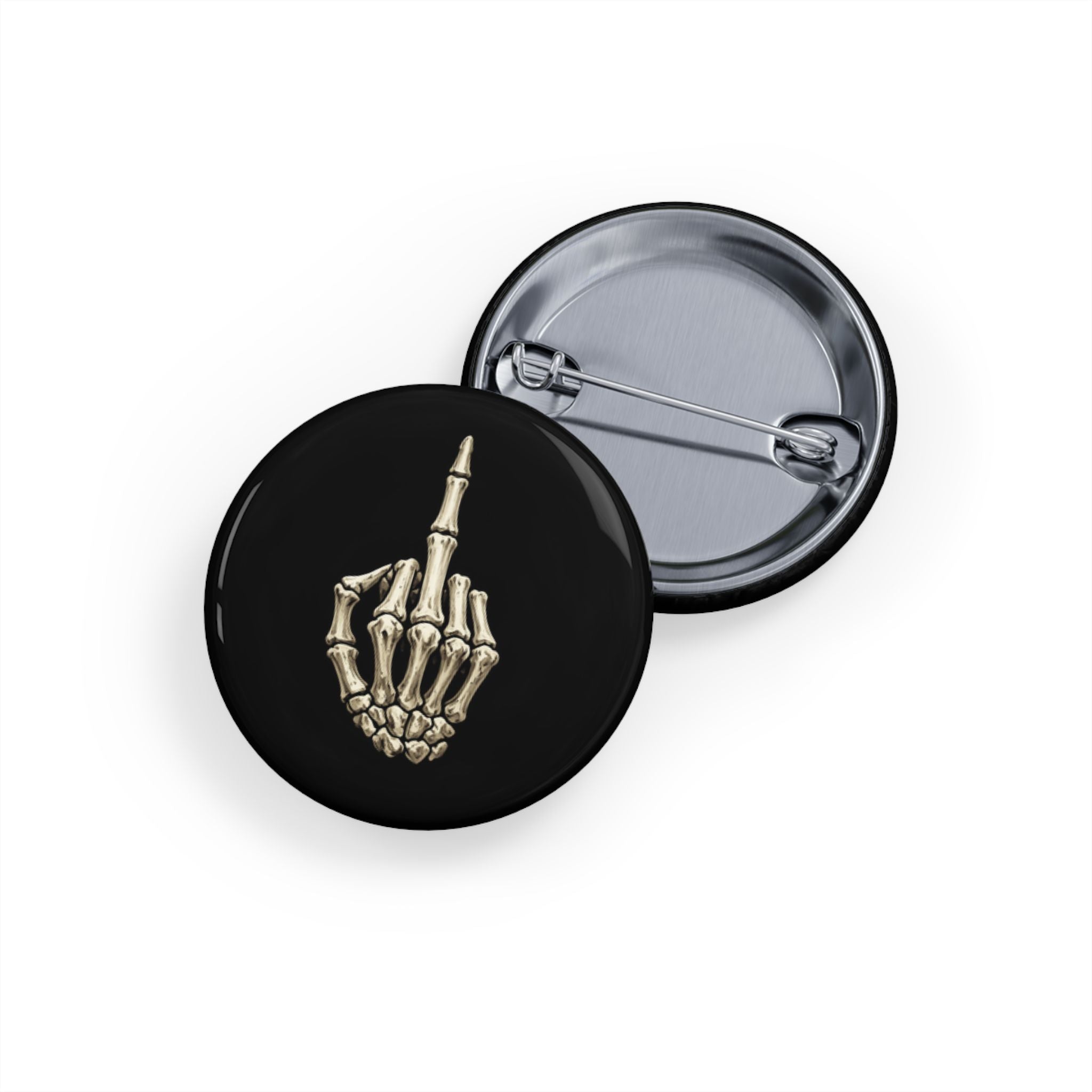 Skeleton Finger Round Pin — Gothic Punk Enamel Button