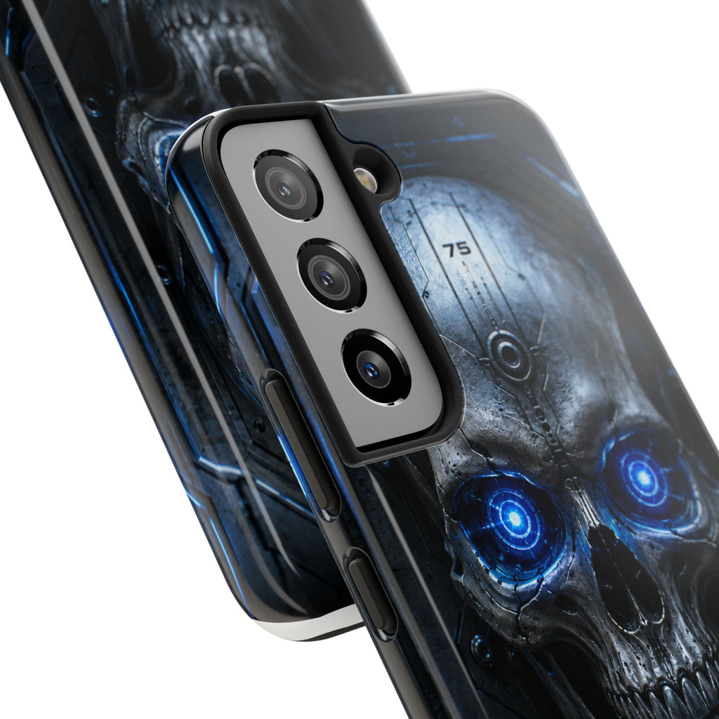 Cyber Skull Tough Phone Case — Blue LED Scary Robot Skull iPhone Case