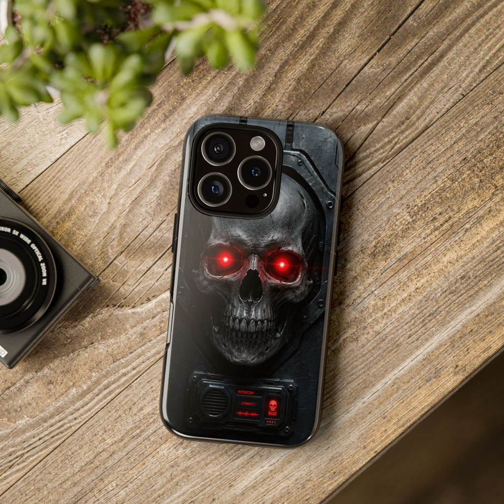 Skull Sentinel Phone Case — Red-Eyed Tactical Skull Protective Case