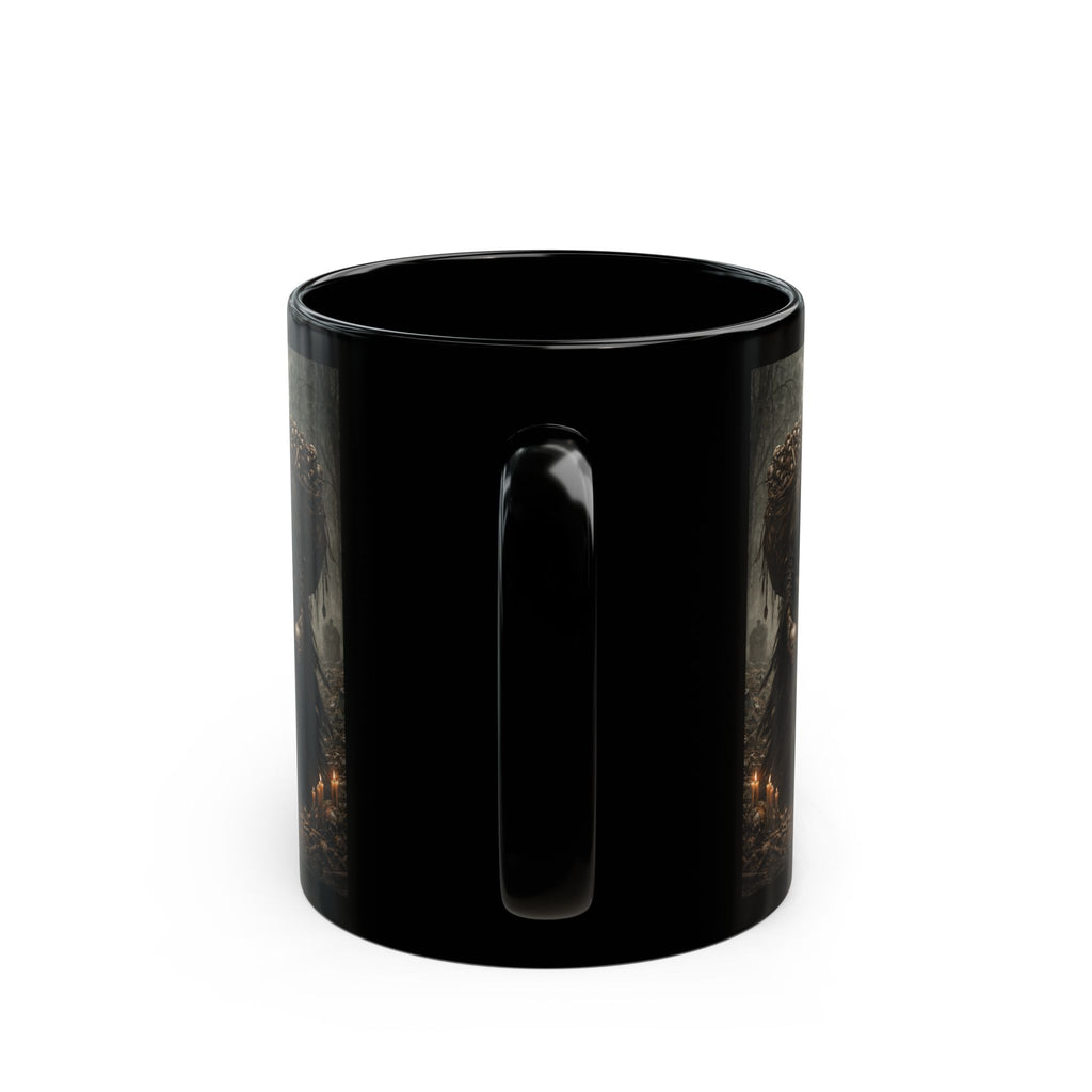 Bone Collector Grim Reaper Dark Fantasy Black Mug — Gothic Necromancer Illustration (11oz/15oz)